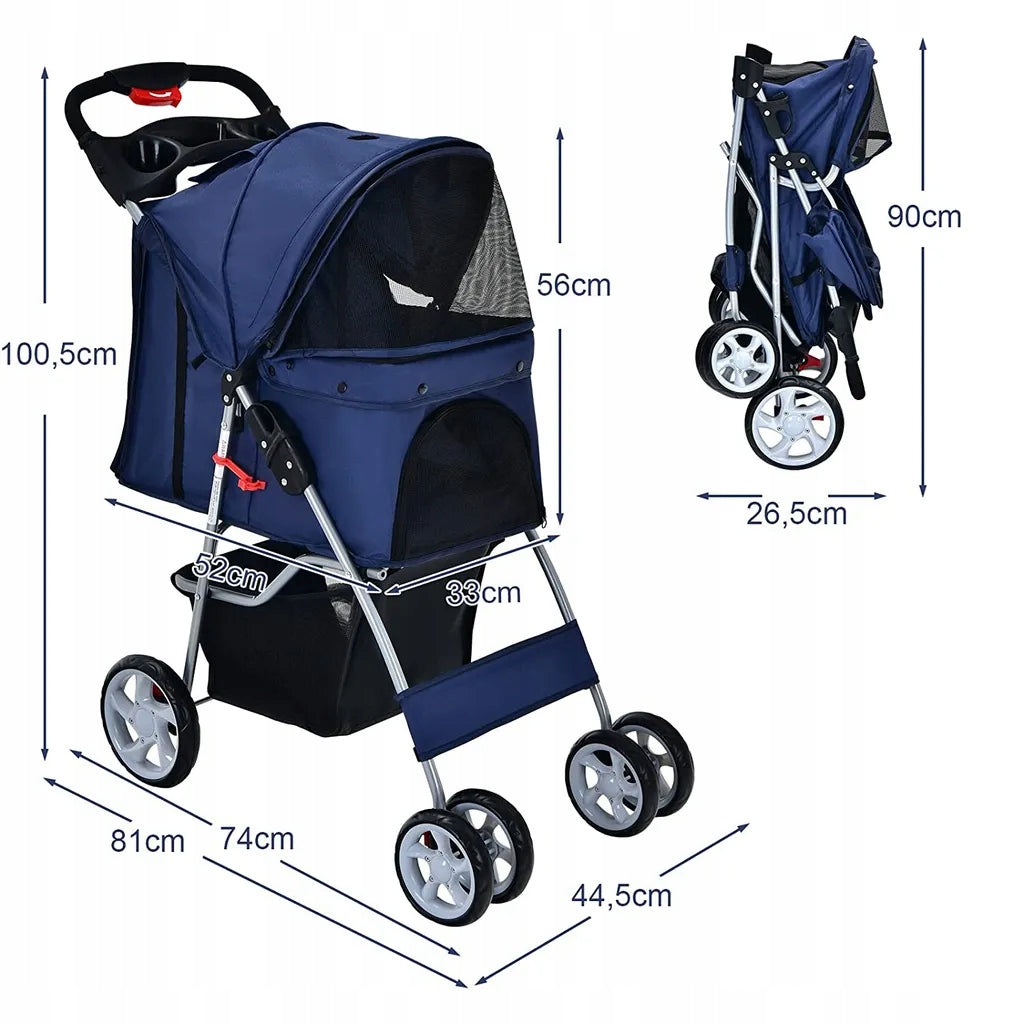 Folding small animal stroller for cat dog up to 15kg on 4 wheels Manufacturer code PW10039NY