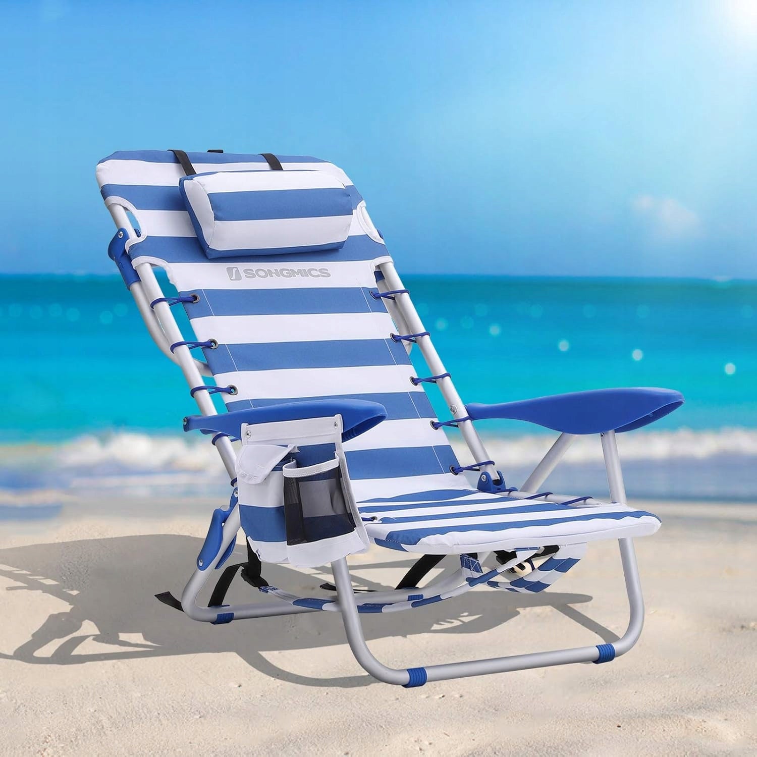 Folding sun lounger beach chair garden hiking WITH PILLOW with suspenders Packaging status original