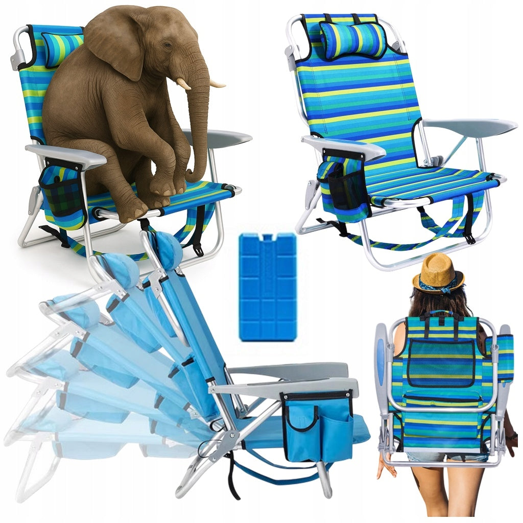Folding sun lounger beach chair garden hiking WITH PILLOW with suspenders