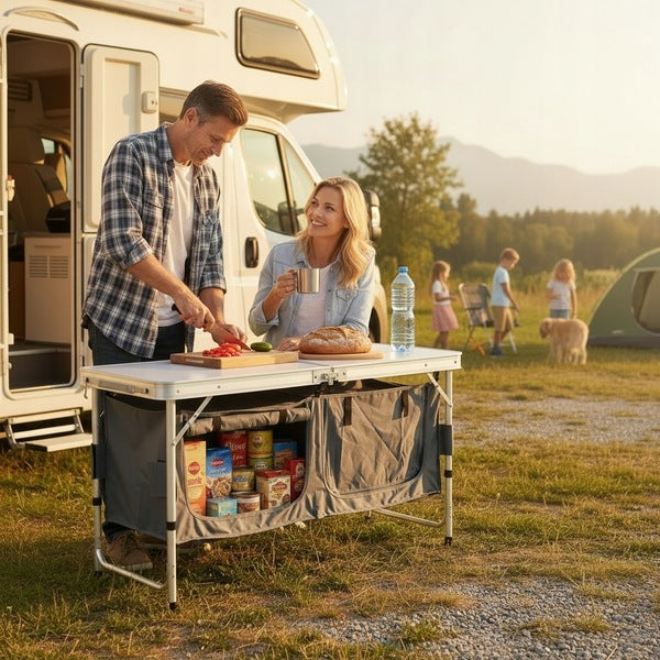 Folding table 120cm camping with organizer TOURIST CABINET Garden Manufacturer aga