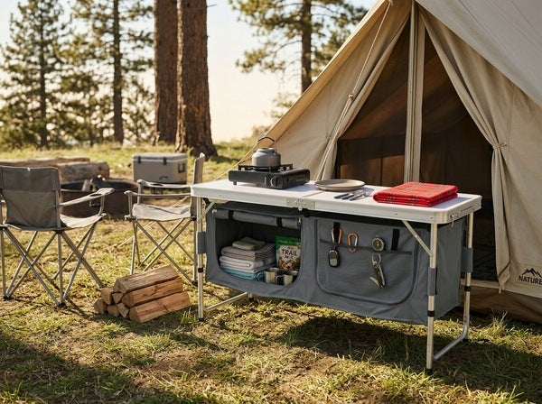 Folding table 120cm camping with organizer TOURIST CABINET Garden Manufacturer code OXE8432