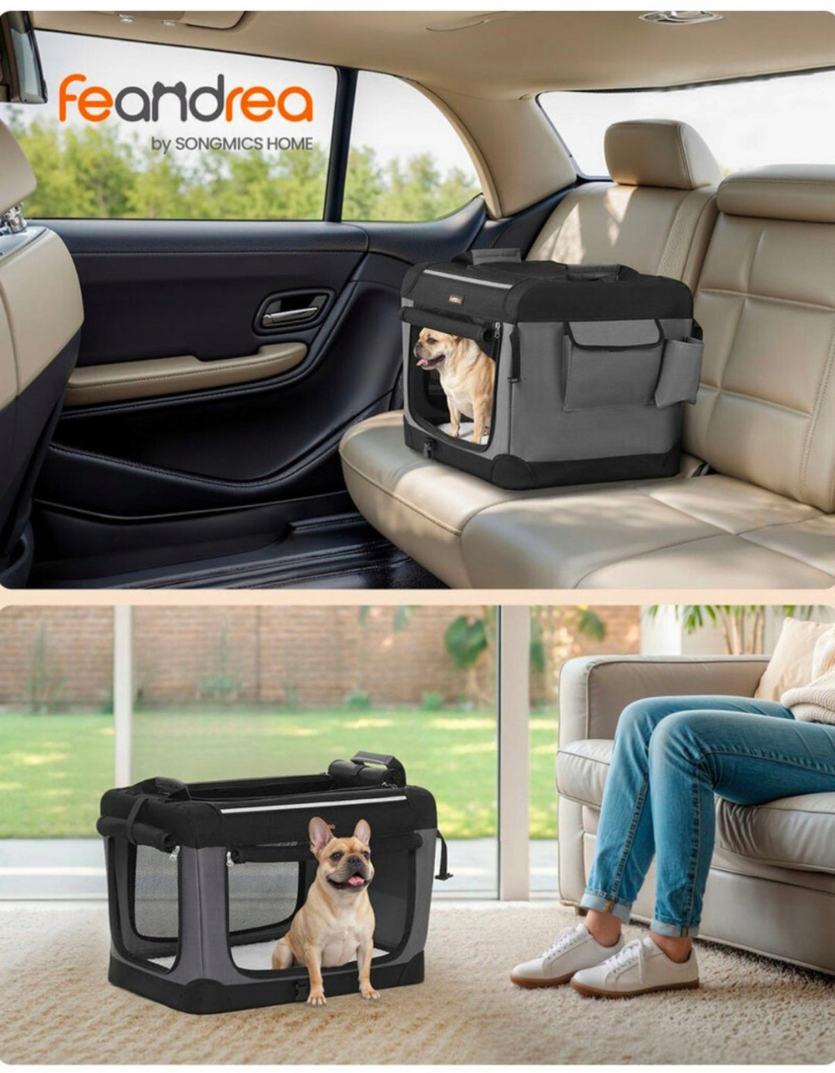 Folding transporter for dog, cat, size M grey 60x42x42cm Feandrea Manufacturer code PDC016B01