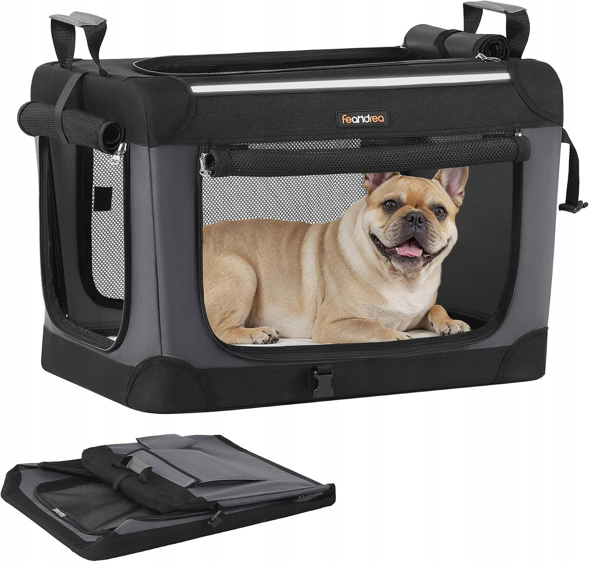 Folding transporter for dog, cat, size M grey 60x42x42cm Feandrea