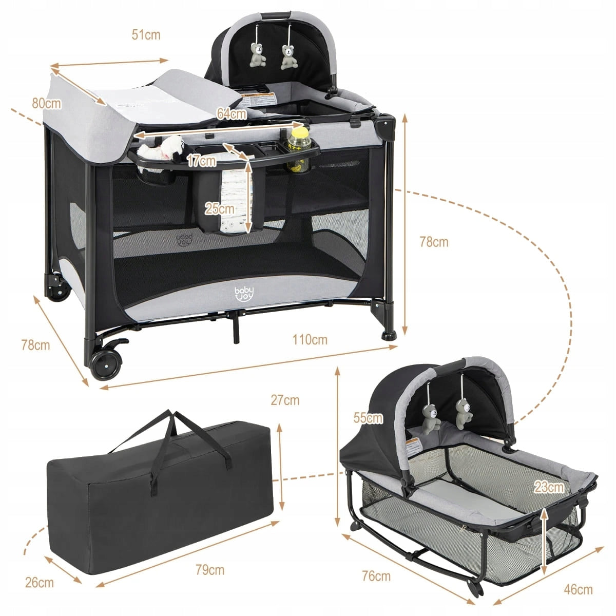 Folding travel cot Costway 78 x 119 cm black Brand Costway