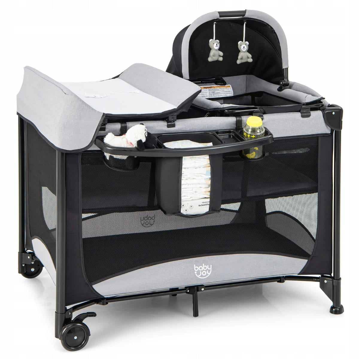 Folding travel cot Costway 78 x 119 cm black
