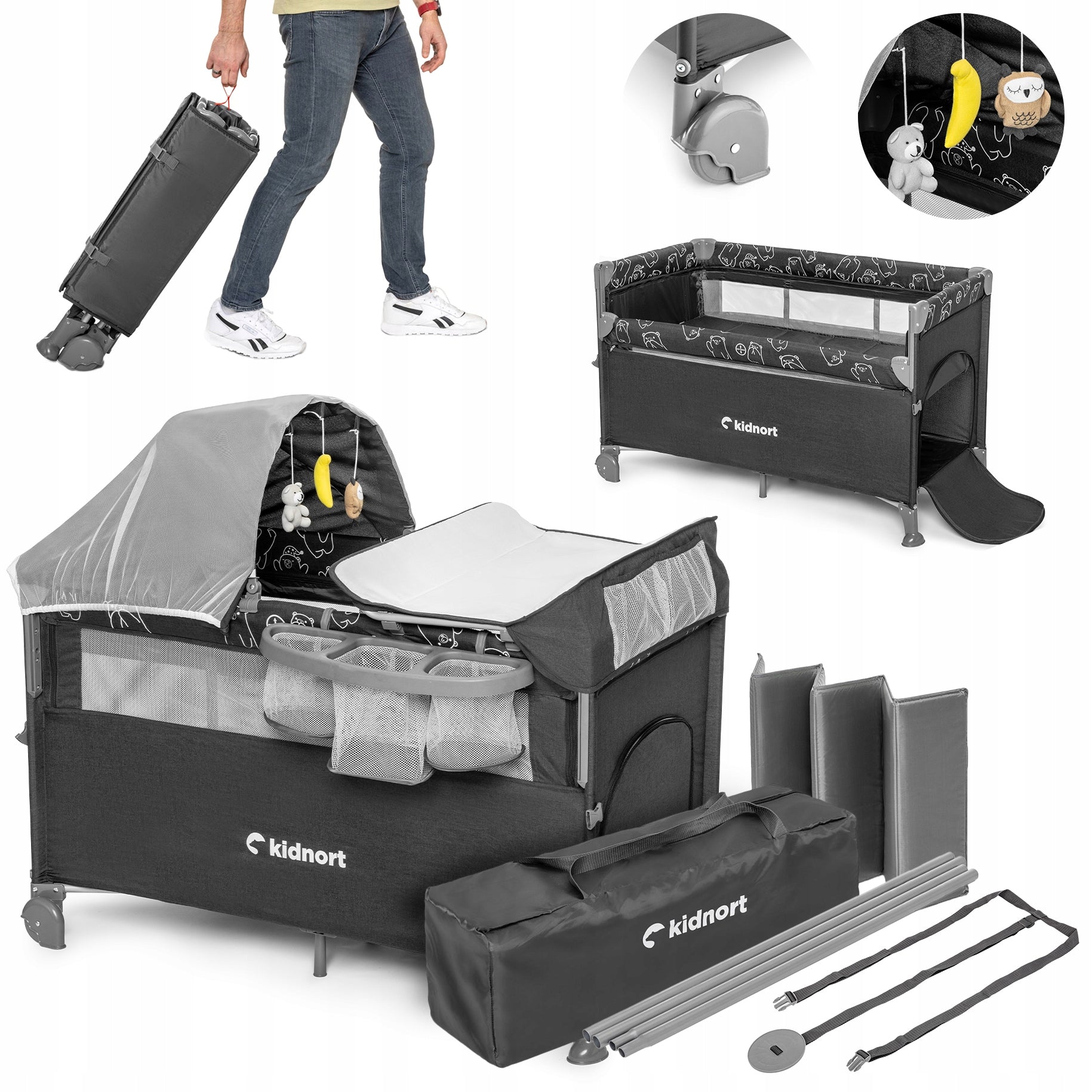 Folding travel cot, children's playpen + changing table + STUGAN mattress