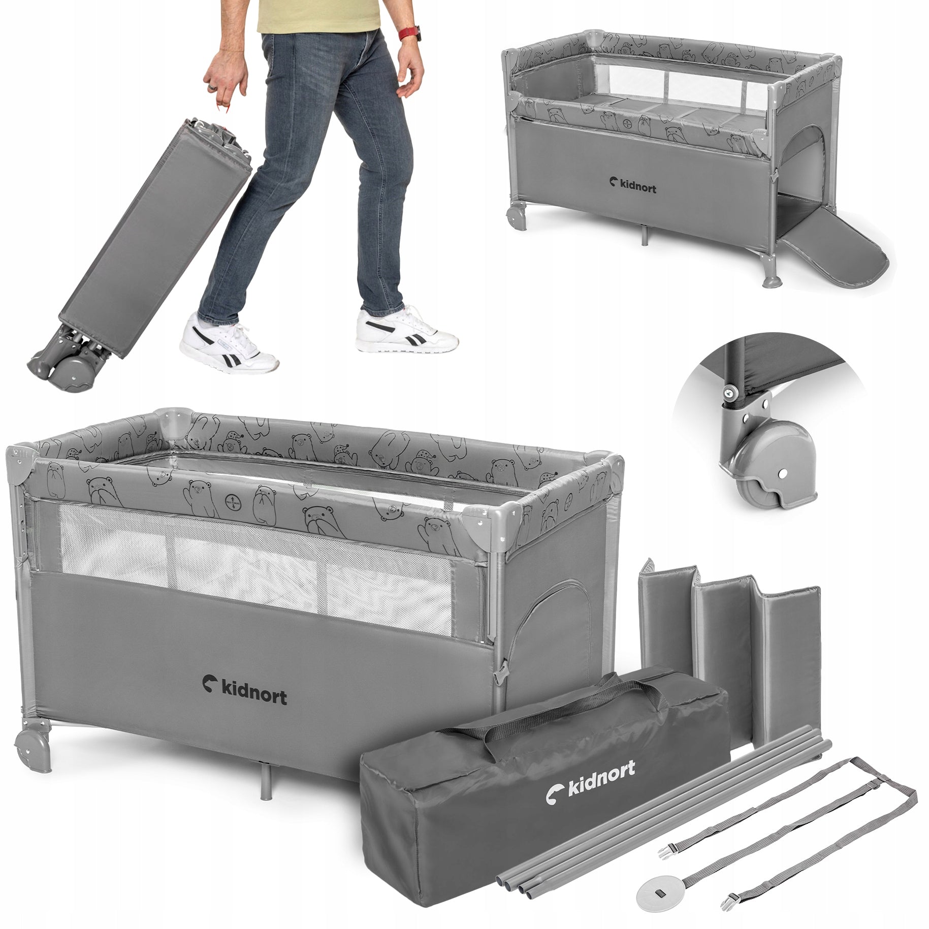 Folding travel cot – extra bed, playpen + NASTE carry bag