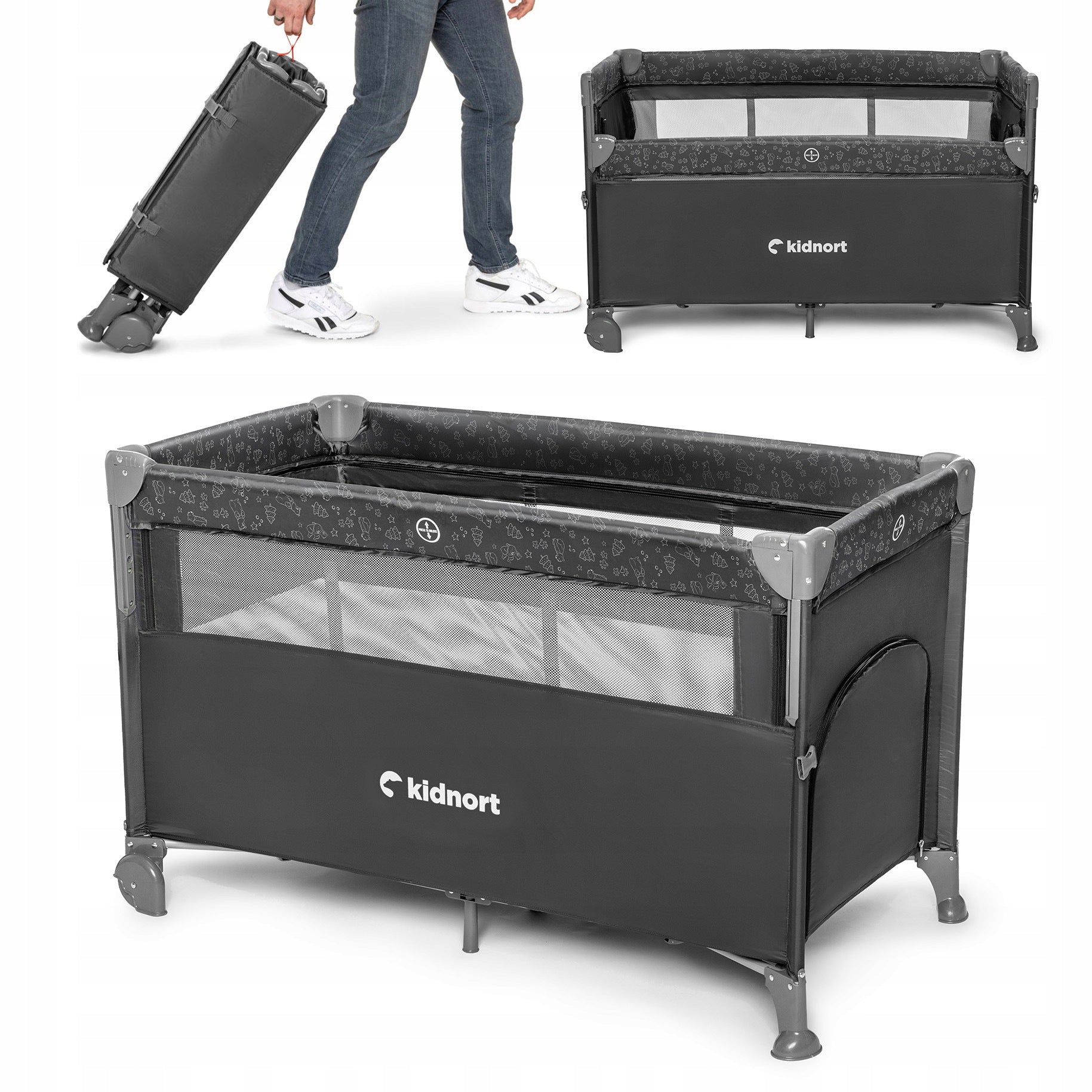 Folding travel cot – extra bed, playpen + NASTE carry bag