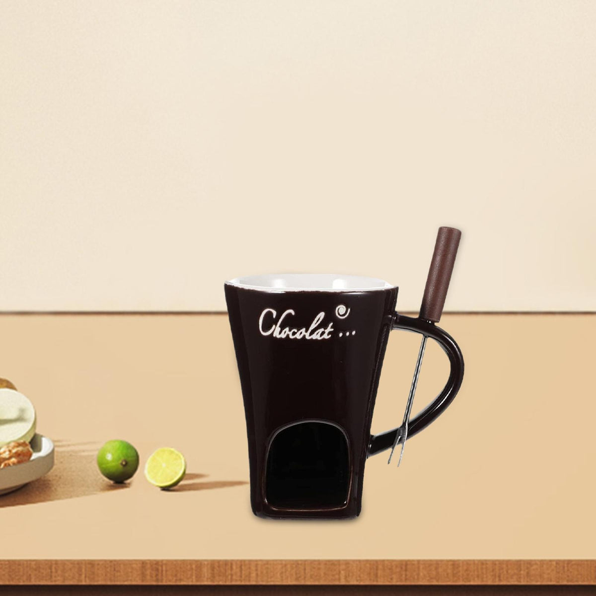 Fondue Mug Coffee Cup Anniversary Home Melting Mug Butter Warmer brown Packaging status original