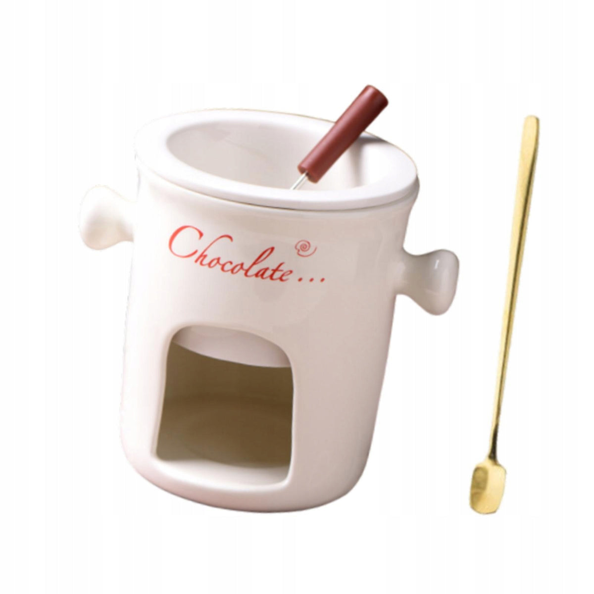 Fondue Mug Tapas Coffee Cup Ceramic Chocolate Melter Pot 280ml white