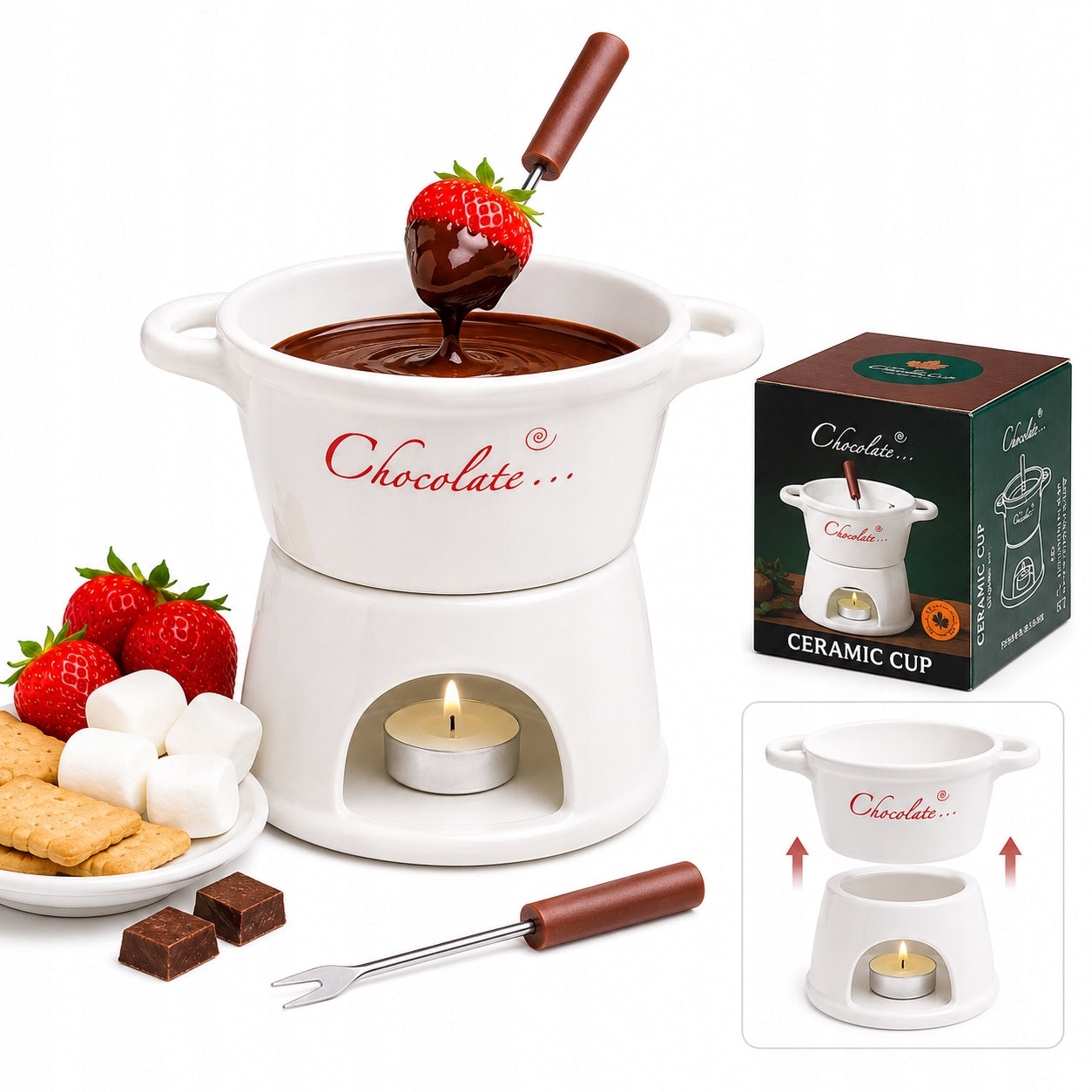 Fondue Set for Chocolate Sweet Evening Gift for Two Set
