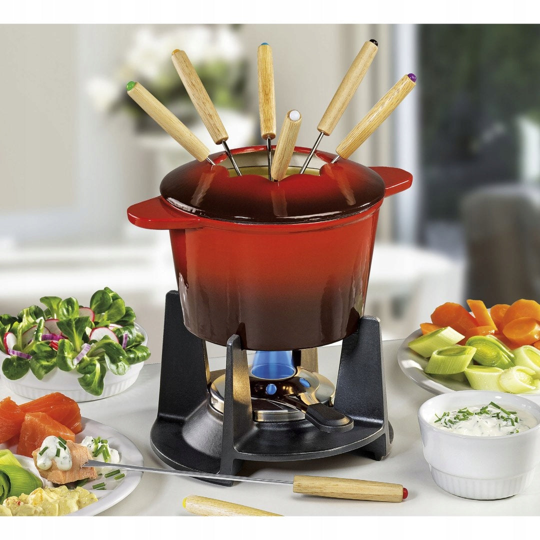 Fondue set for 8 people SPRING 12 elements 1,5 L diameter 16 cm red Brand no brand