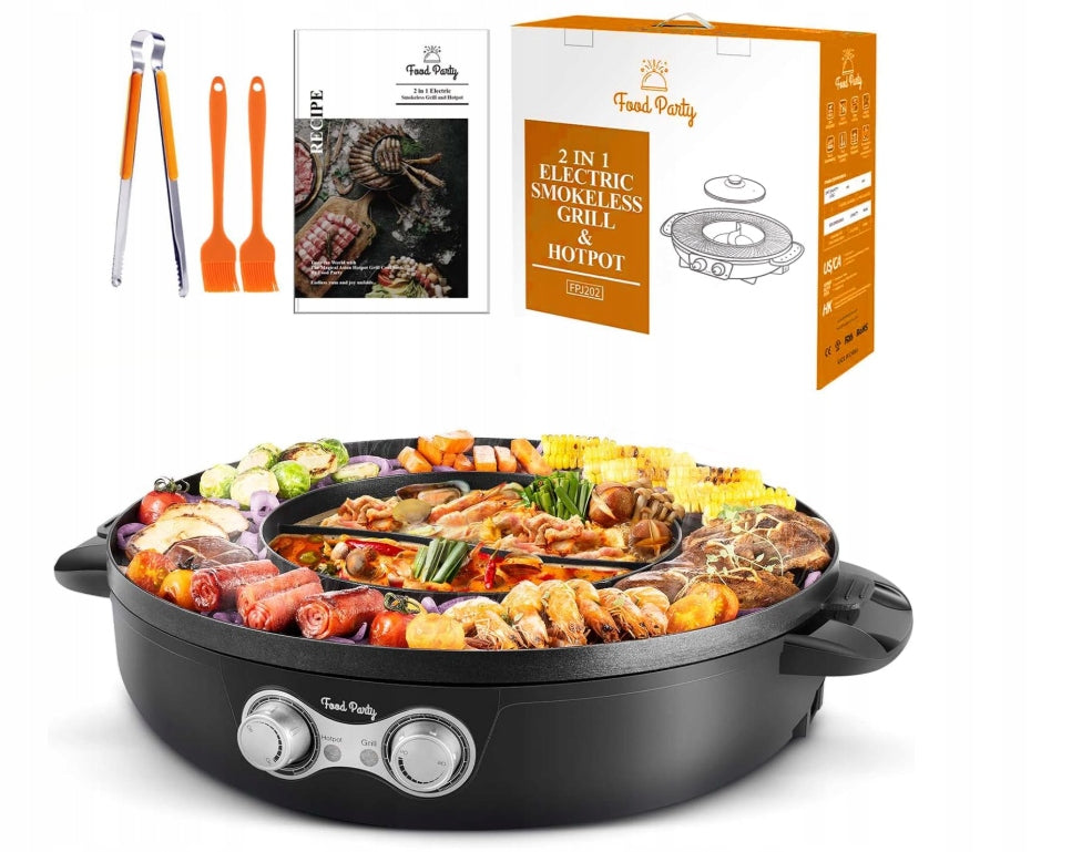 Food Party Hot Pot and 2-in-1 Electric Hotpot Grill Upgraded 220V, 2200W