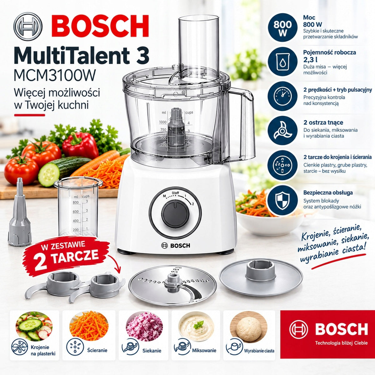 Food processor Bosch MultiTalent 3 MCM3100W 800 W white Manufacturer code MCM3100W
