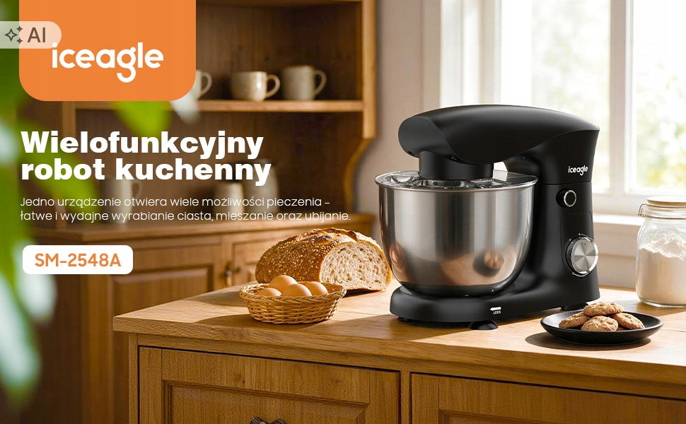 Food processor planetary mixer, 5L stainless steel bowl, 10 speed settings Packaging status original