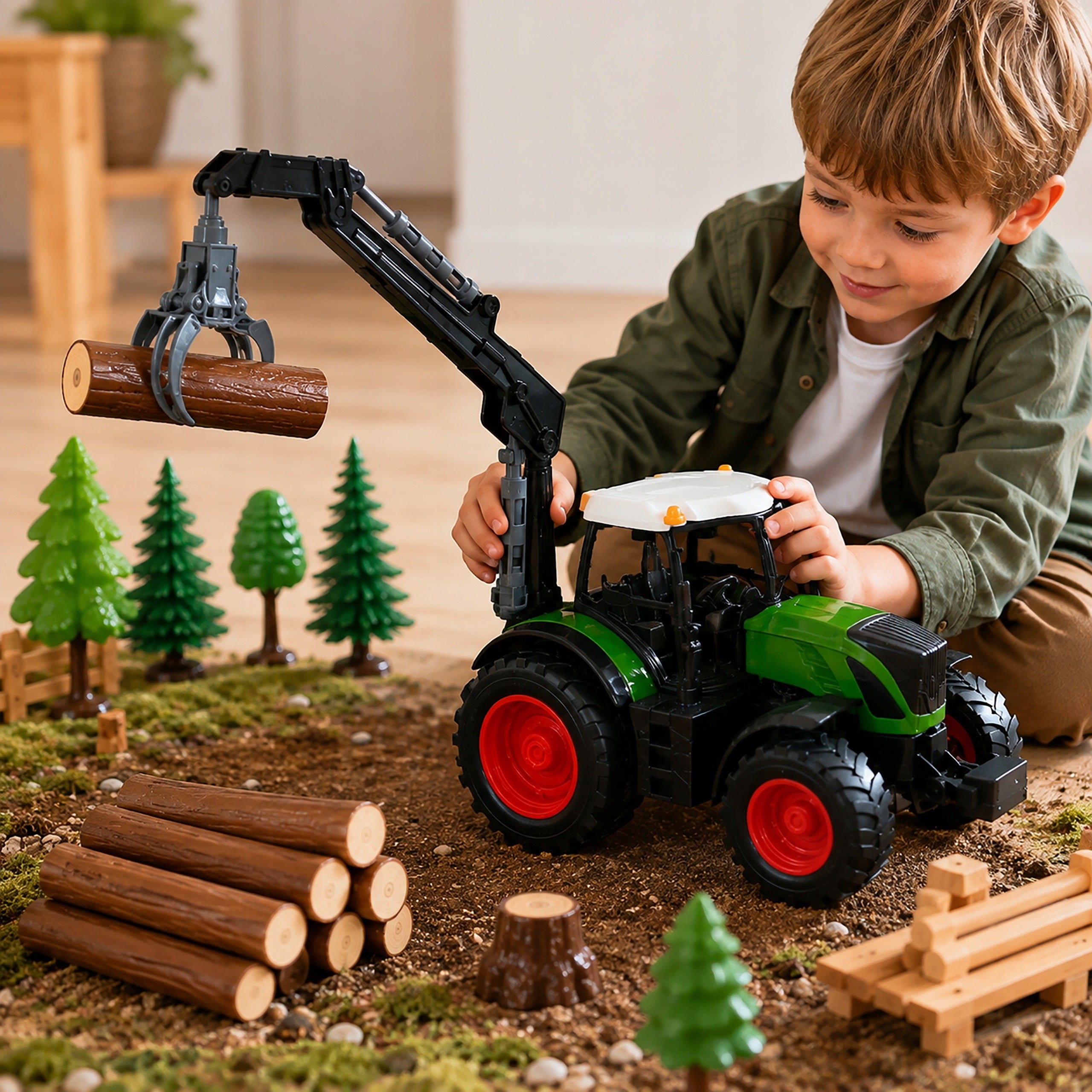 Forest Tractor with Crane Movable Crane Wood Gripper Toy Vehicle Packaging status original