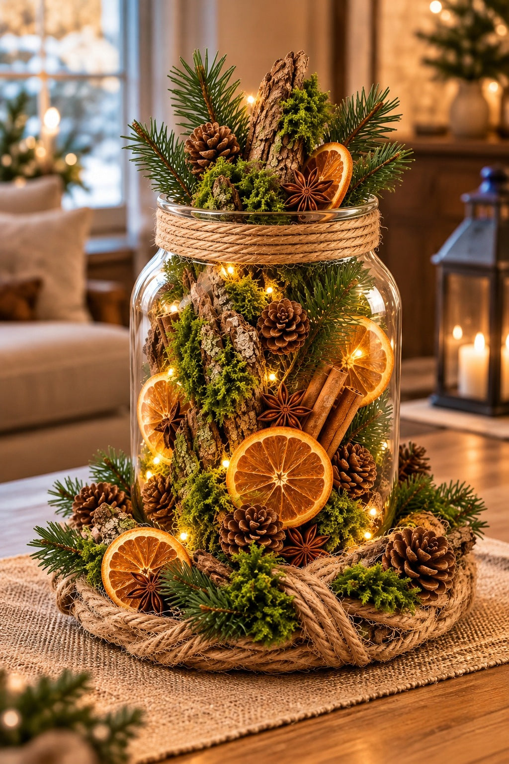 Forest decoration in a jar with a wreath – gift, rustic reed Packaging status original
