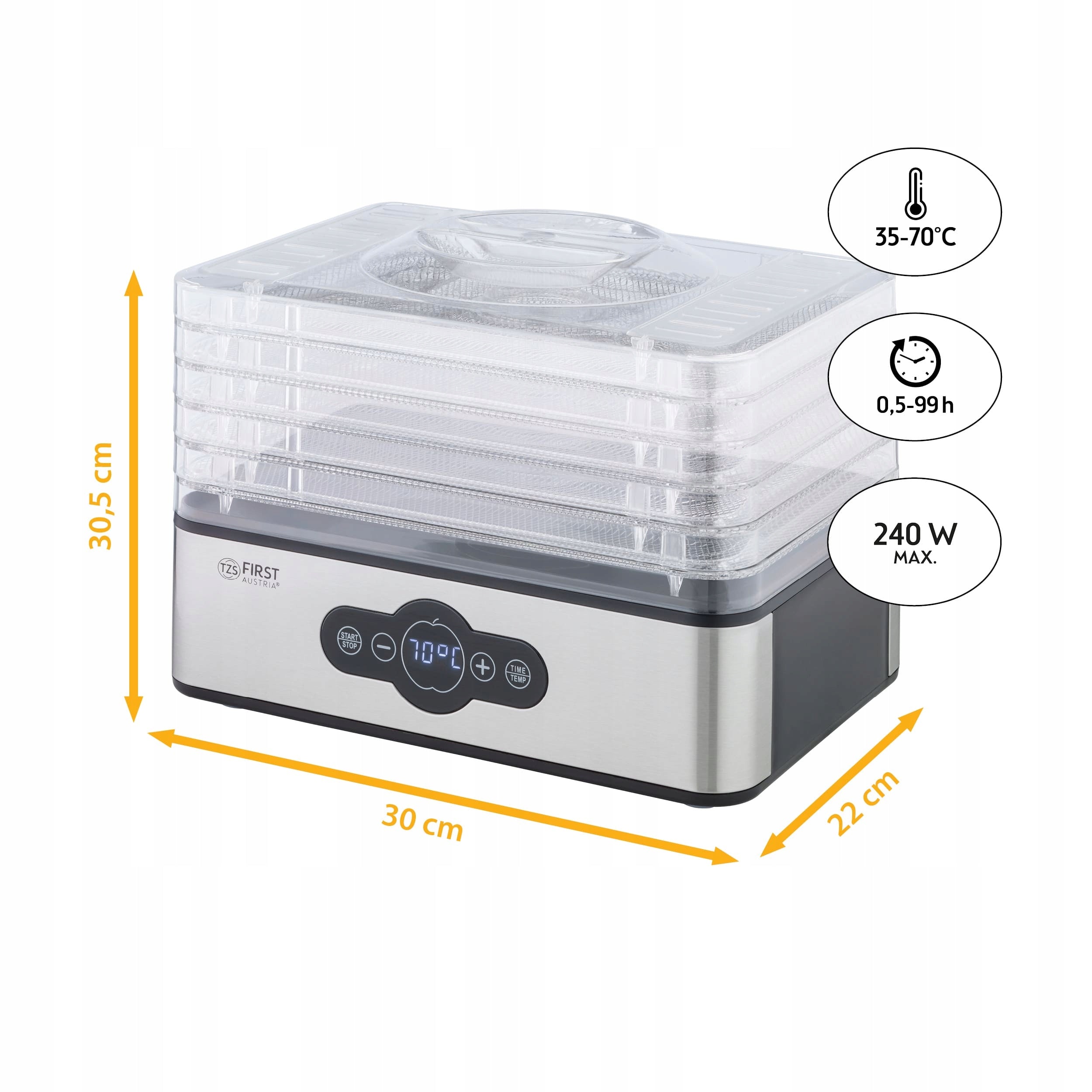 Fruit Mushroom Dryer TZS First Austria 5 Sit Stainless Steel Timer Packaging status original