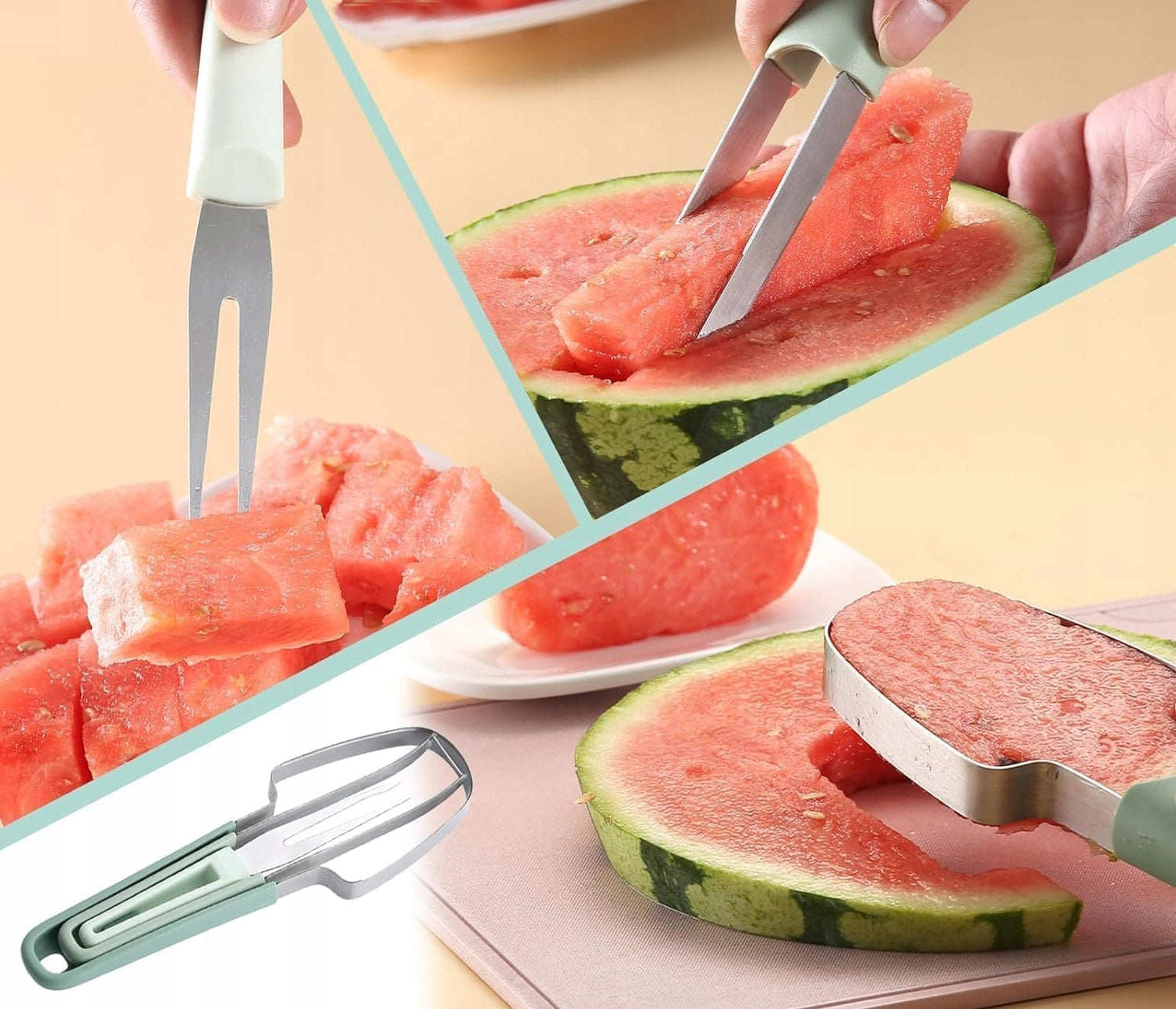 Fruit Slicer Beige Stainless Steel 3 in 1 for Cutting Watermelons Brand no brand