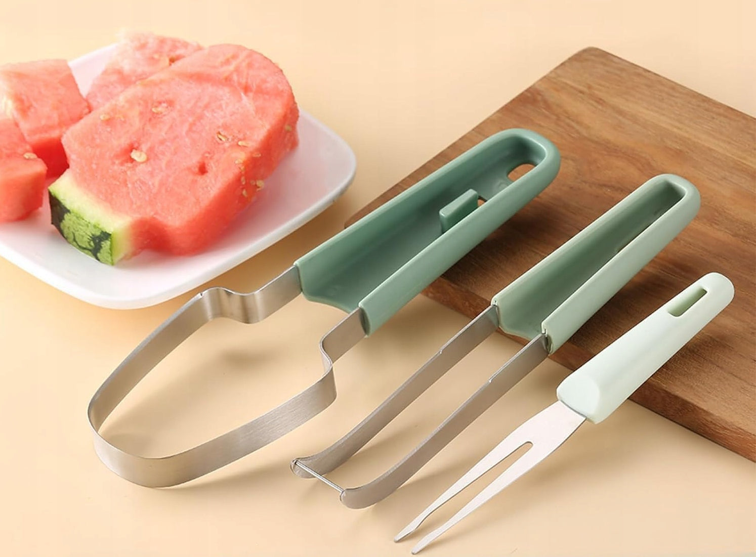 Fruit Slicer Beige Stainless Steel 3 in 1 for Cutting Watermelons Power 0 W