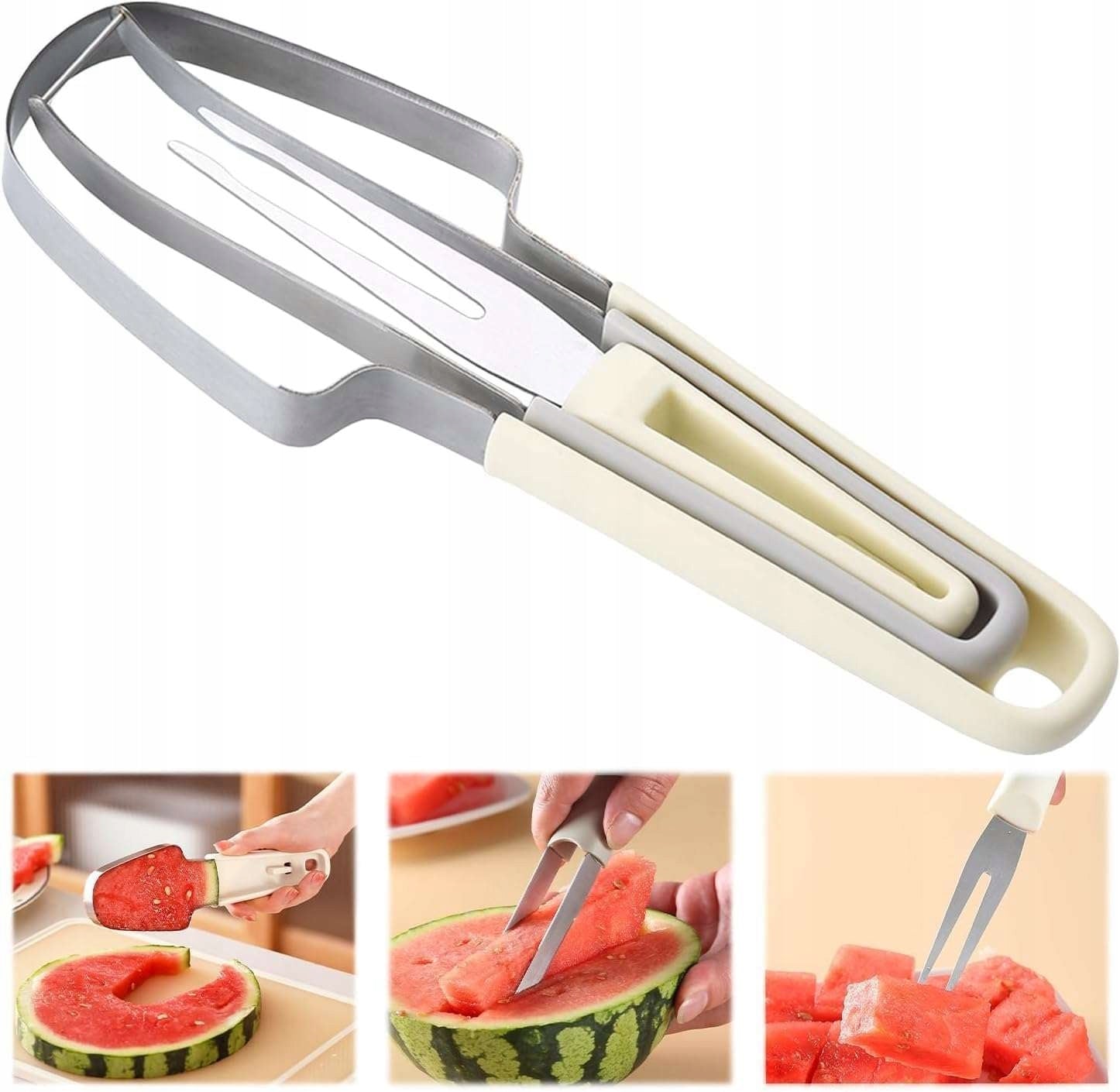 Fruit Slicer Beige Stainless Steel 3 in 1 for Cutting Watermelons