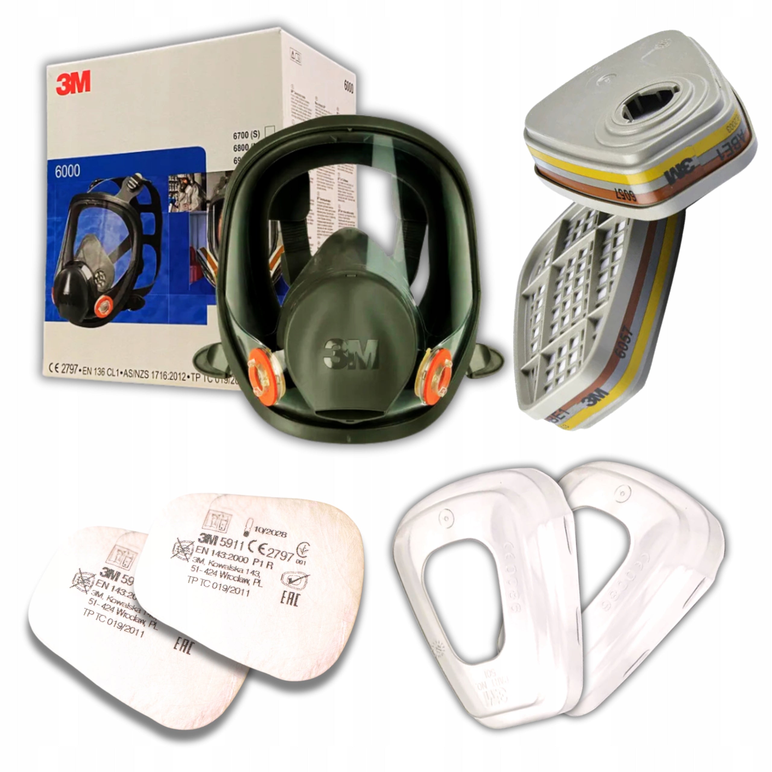 Full face mask 3M 6900/6800 filters 6057 and 5911 and covers 501 set