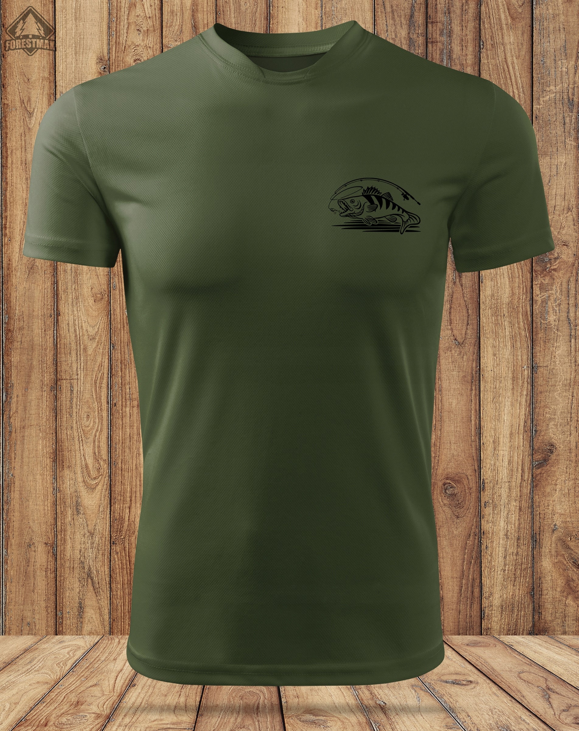 Functional T-shirt for Fisherman for summer - print PERCH khaki r. XXL Size XXL
