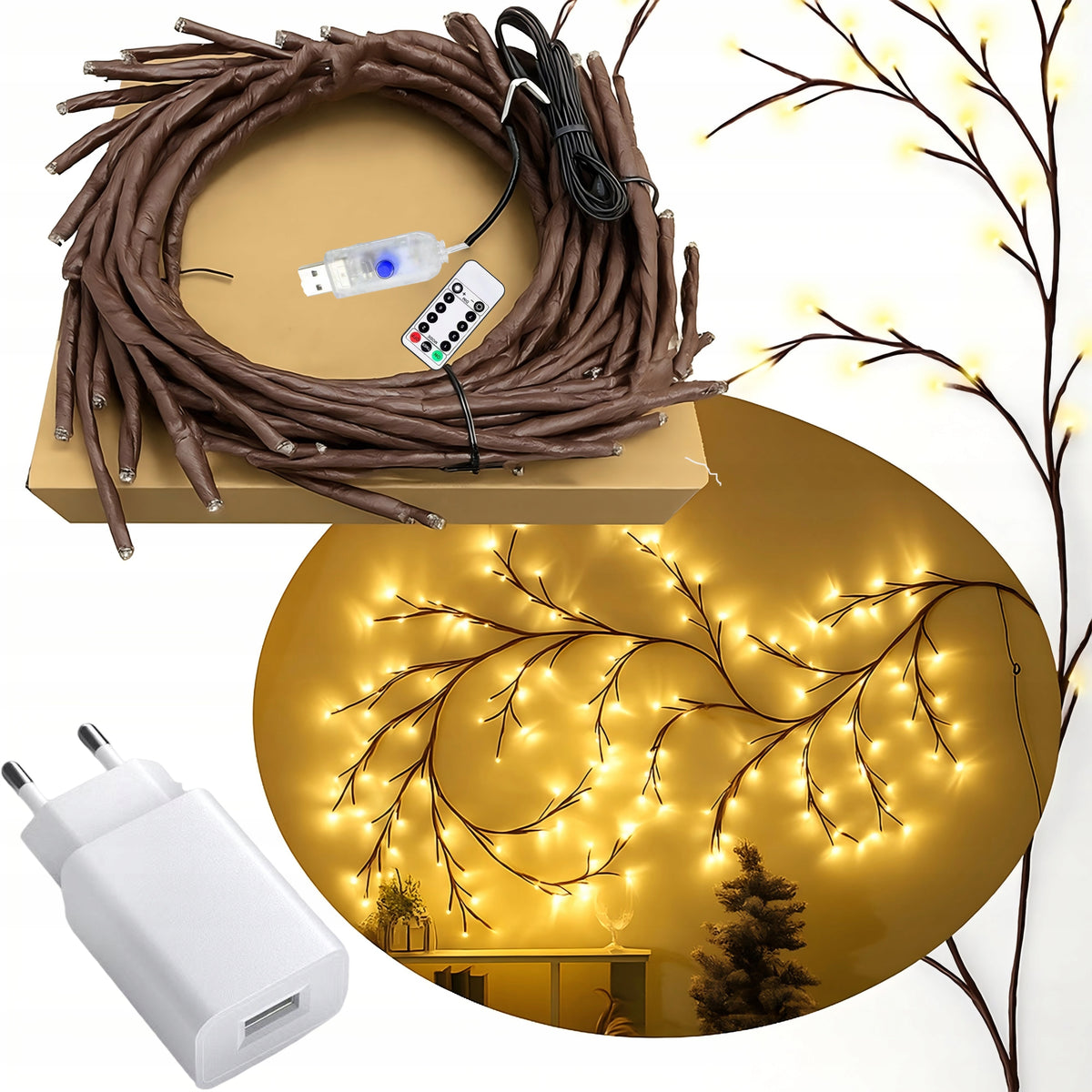 GAŁĄZKA DRZEWNA LED OZDOBNE DRZEWKO LAMPKI ŚWIĄTECZNE ŚWIĘTA XXL 180CM EAN (GTIN) 8710374947963