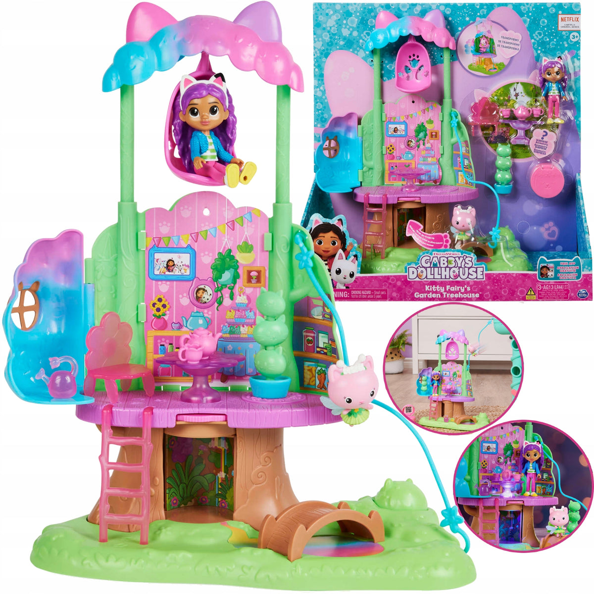GABI'S CAT HOUSE SET TREE HOUSE WITH SWING FAIRY DOLL FIGURINE