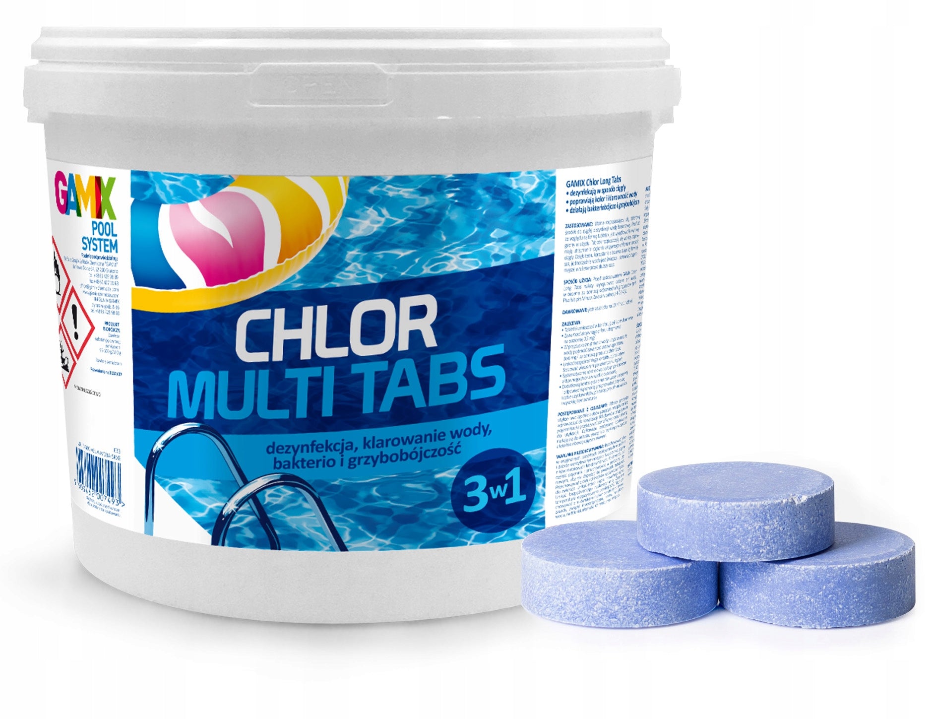 GAMIX CHLORINE MULTI 5KG TABLETS 200G 3IN1 FOR SWIMMING POOL STRONG WATER DISINFECTION Weight 5 kg
