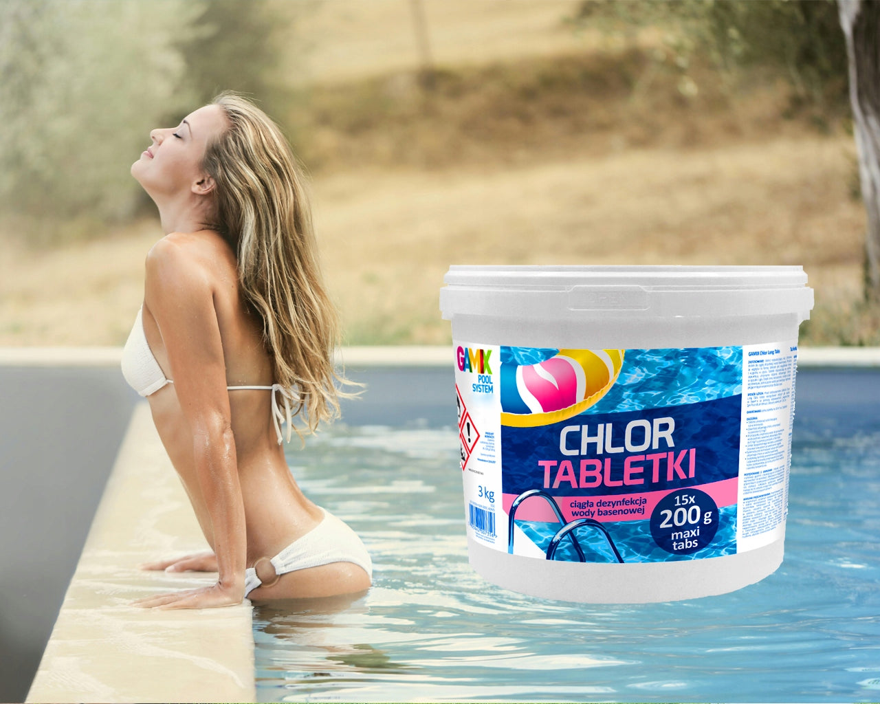 GAMIX MULTI CHLORINE FOR POOL MULTIFUNCTIONAL TABLETS LONG TABS 200g 3 kg Volume 3 l