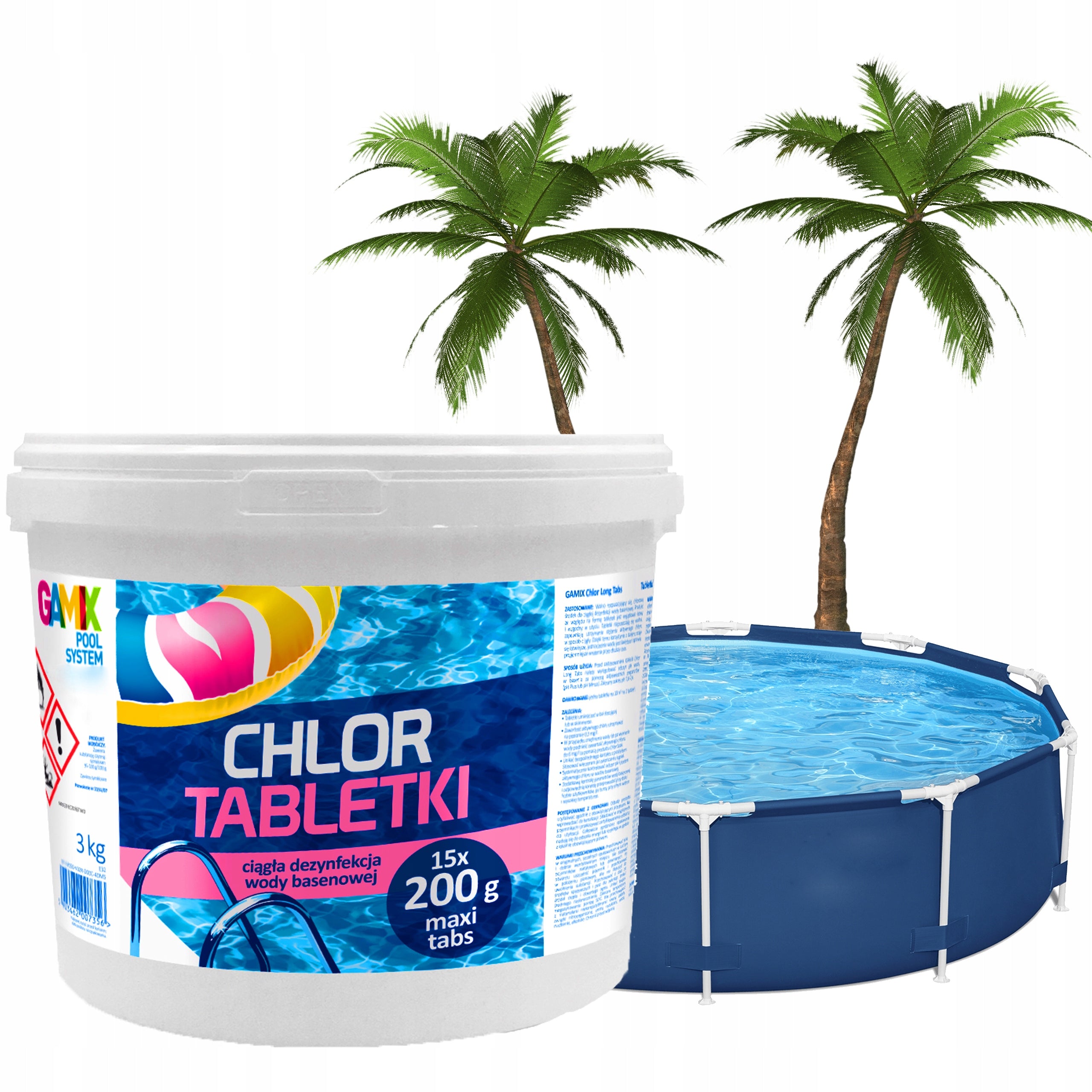 GAMIX MULTI CHLORINE FOR POOL MULTIFUNCTIONAL TABLETS LONG TABS 200g 3 kg