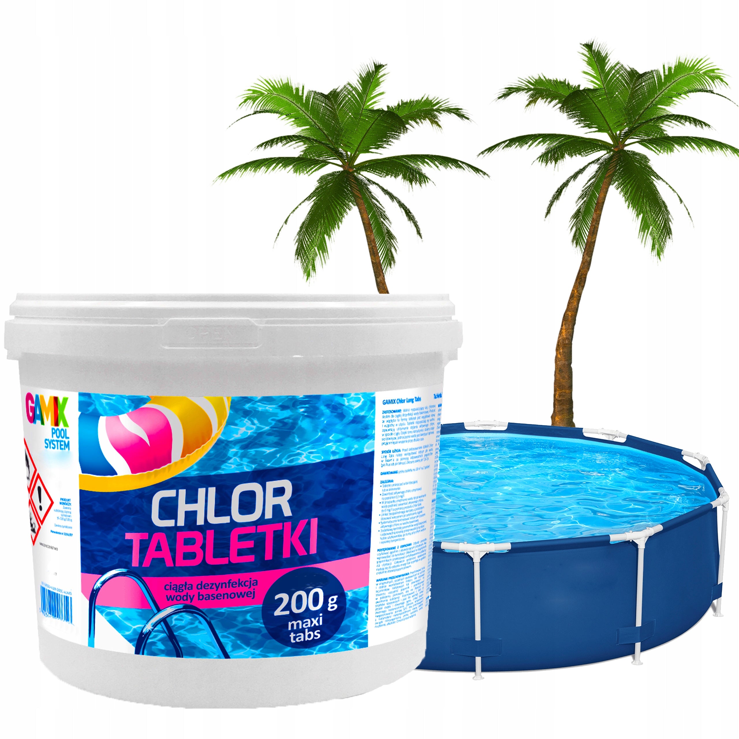 GAMIX MULTI CHLORINE FOR POOL TABLETS LONG TABS LONG ACTION 25x200g 5kg Packaging status original