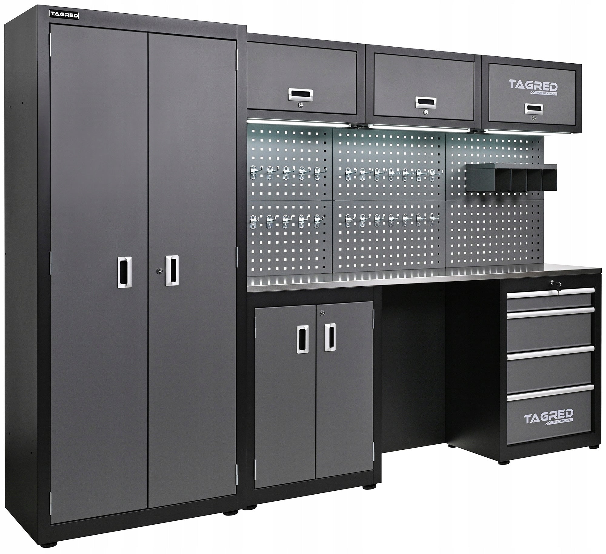 GARAGE FURNITURE WORKSHOP 260CM BOOKCASE WARDROBE COUNTERTOP STEEL INOX 3D + LED Packaging status original