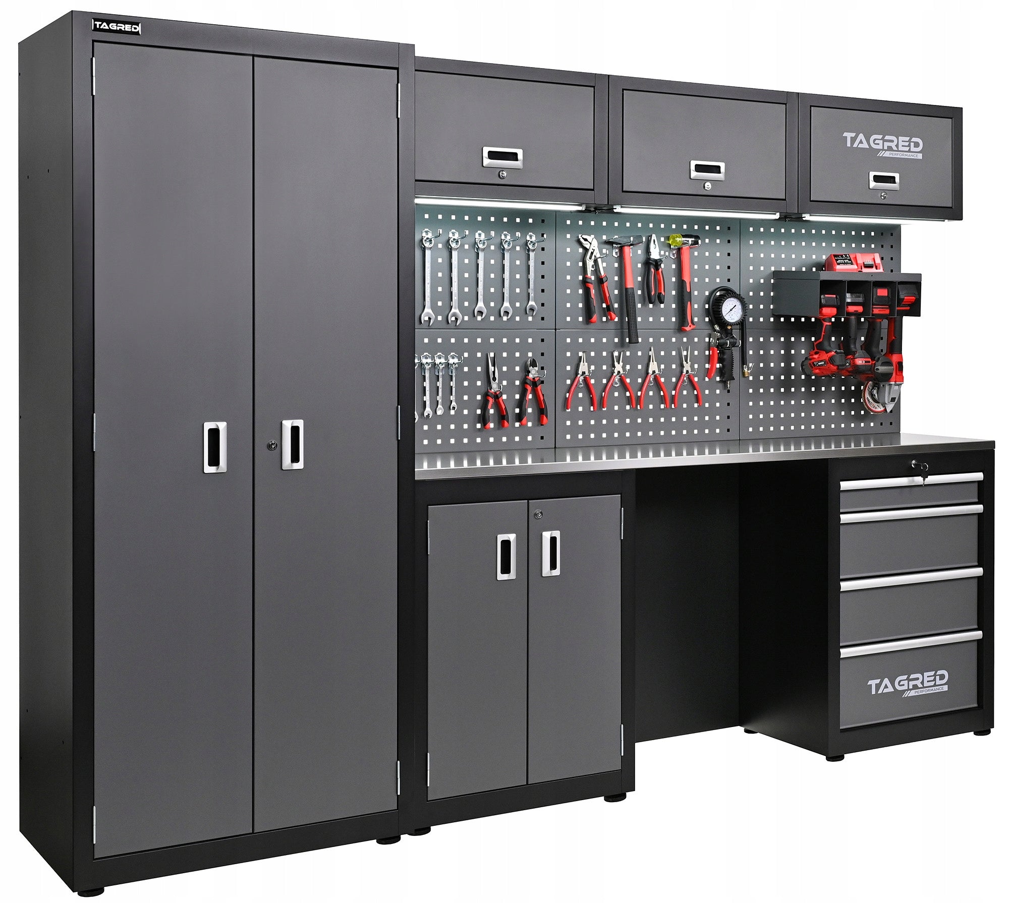 GARAGE FURNITURE WORKSHOP 260CM BOOKCASE WARDROBE COUNTERTOP STEEL INOX 3D + LED
