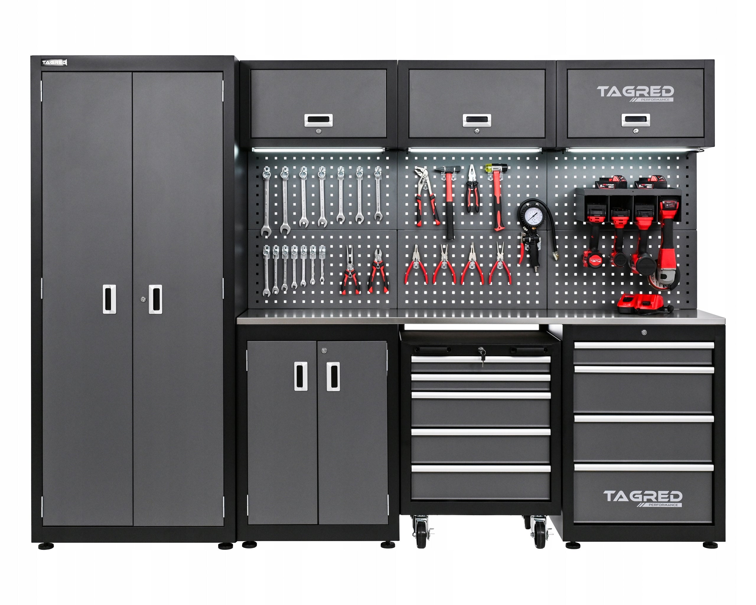 GARAGE FURNITURE WORKSHOP 260CM TOOL CABINET COUNTERTOP STAINLESS STEEL 3D + LED Packaging status original