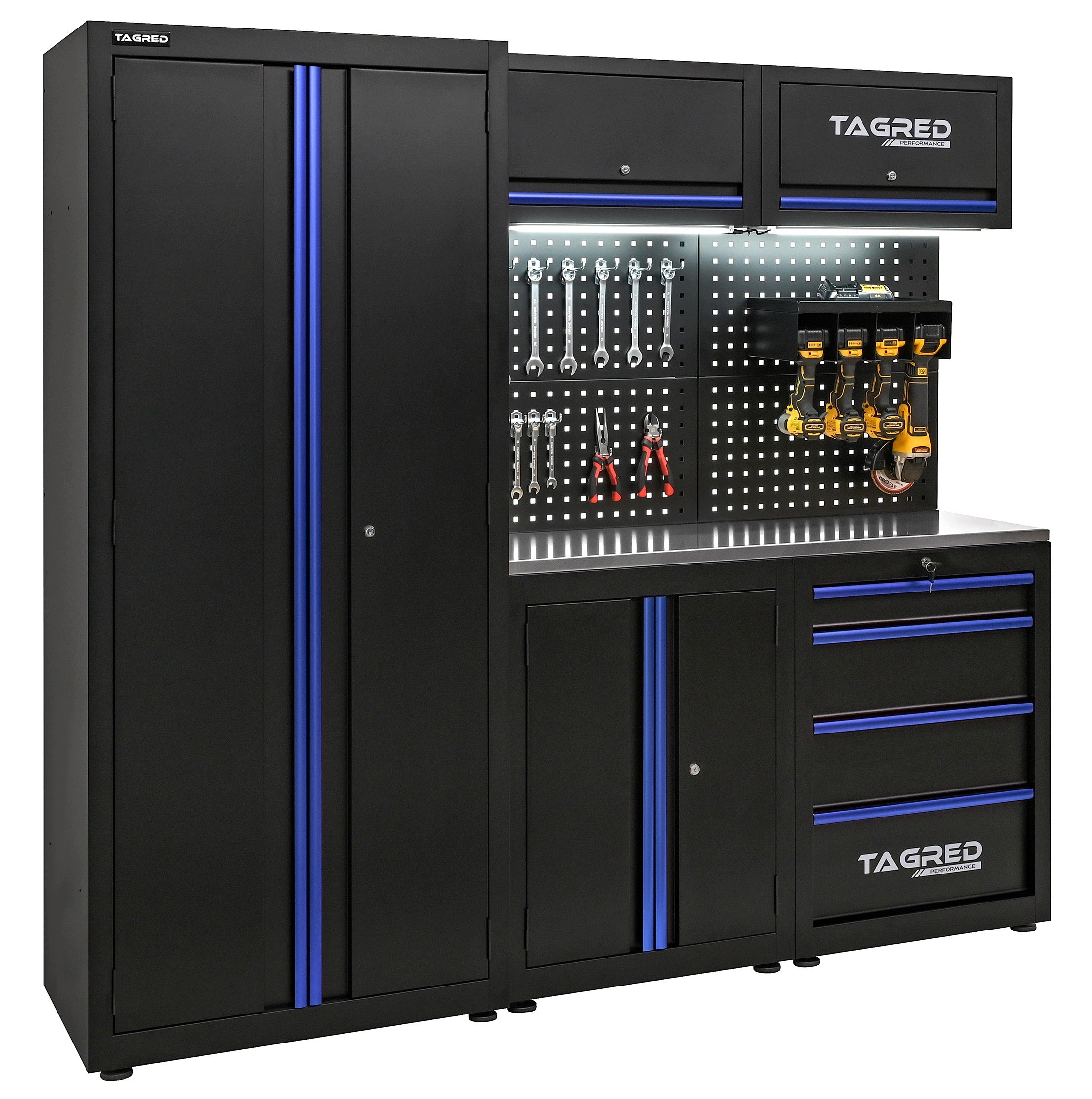 GARAGE FURNITURE, WORKSHOP RACK FOR GARAGE WORKSHOP 200CM INOX 3D LED