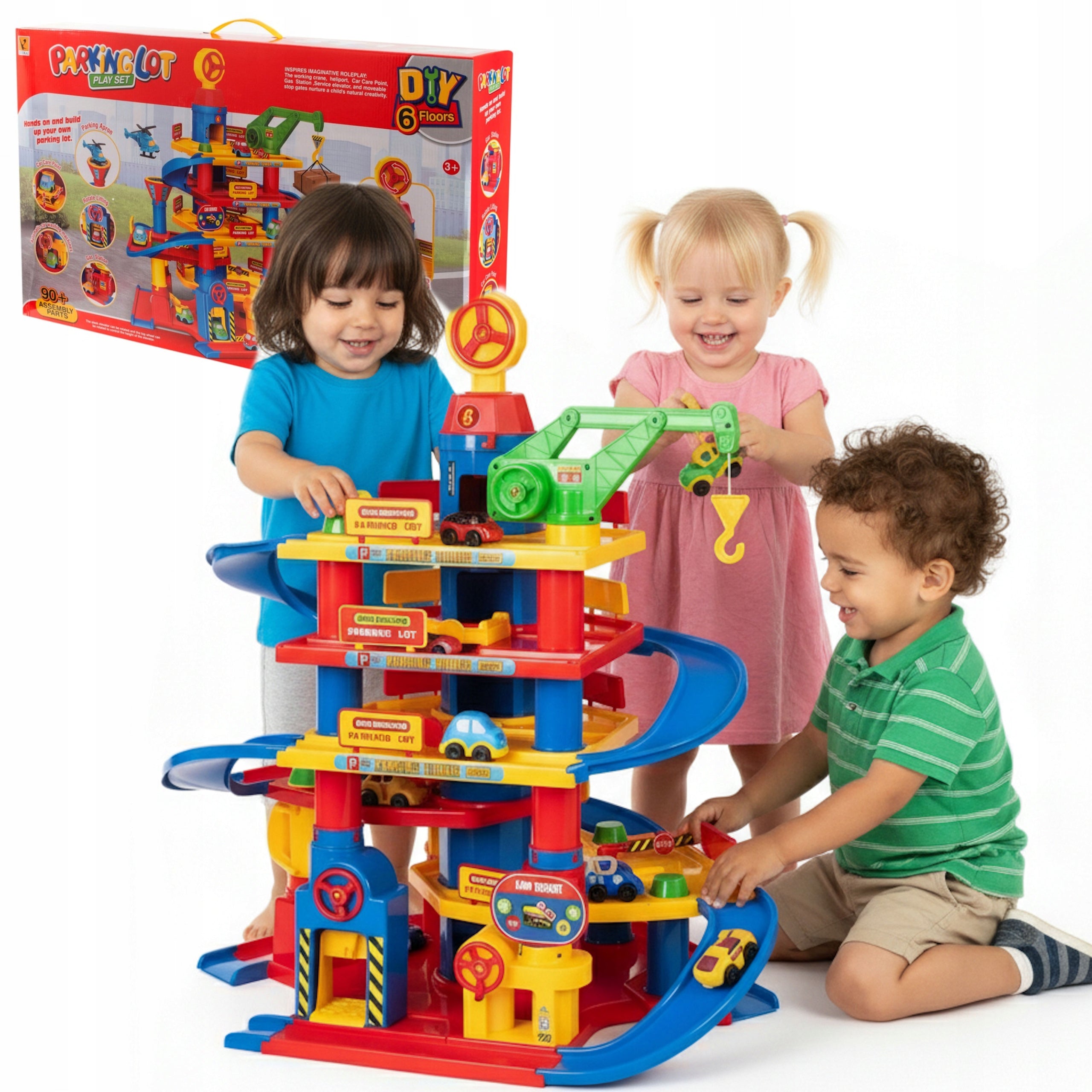 GARAGE PARKING MEGA CAR SET CAR CITY WITH ELEVATOR HELICOPTER HUGE 6 HEELS