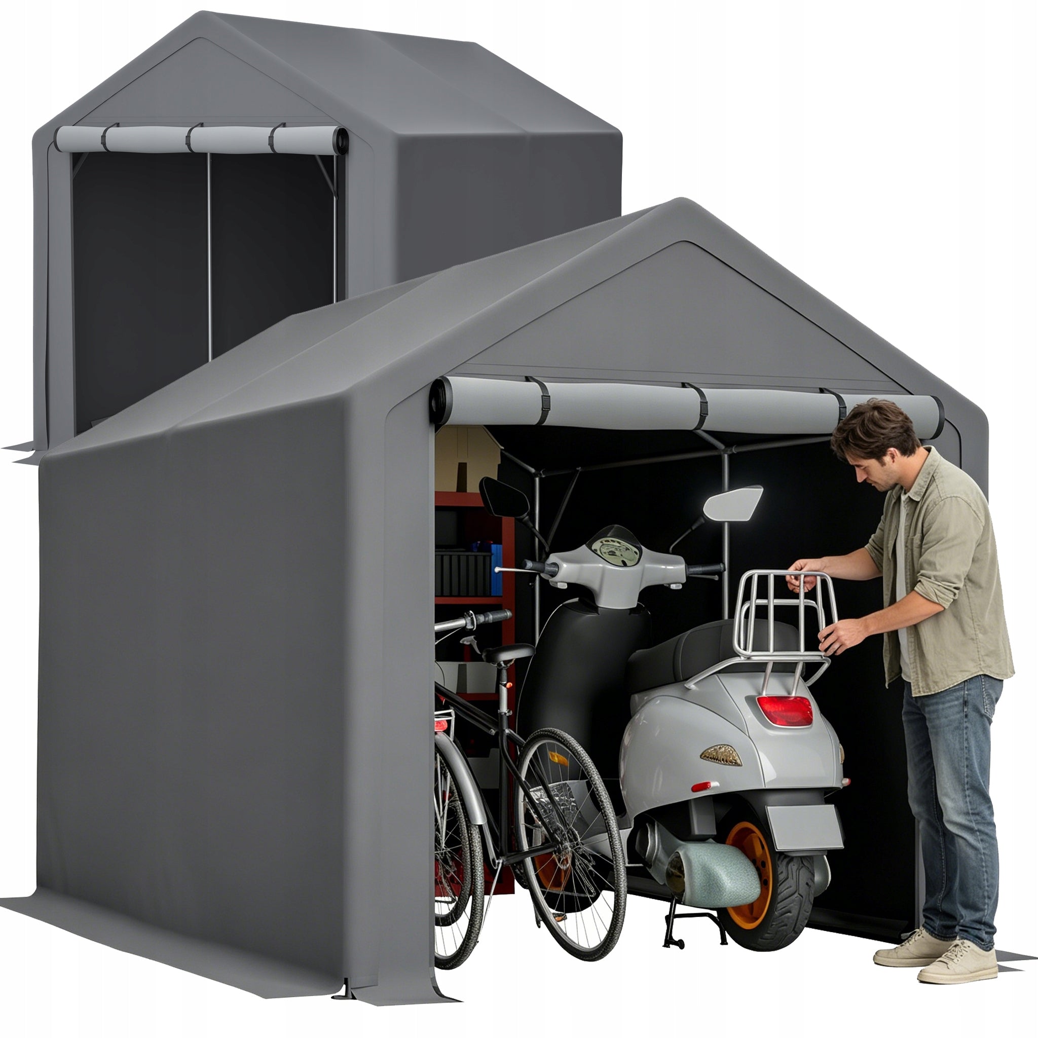 GARAGE TENT 296X190X200CM GARDEN TENT UV GREY FOR MOTORCYCLE BICYCLES