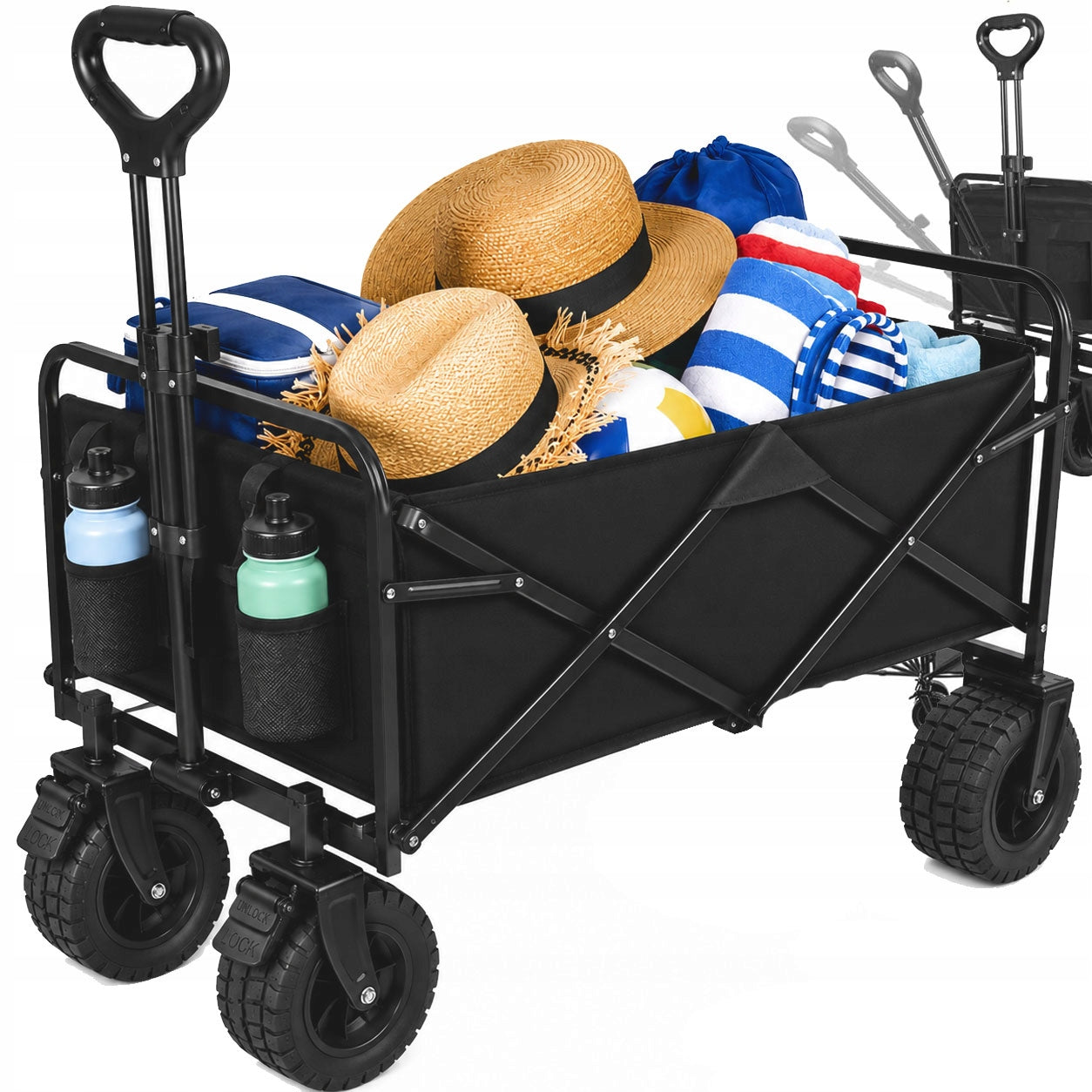 GARDEN BEACH TRANSPORT STROLLER FOLDING FOR CAMPING FISH Capacity 150 l