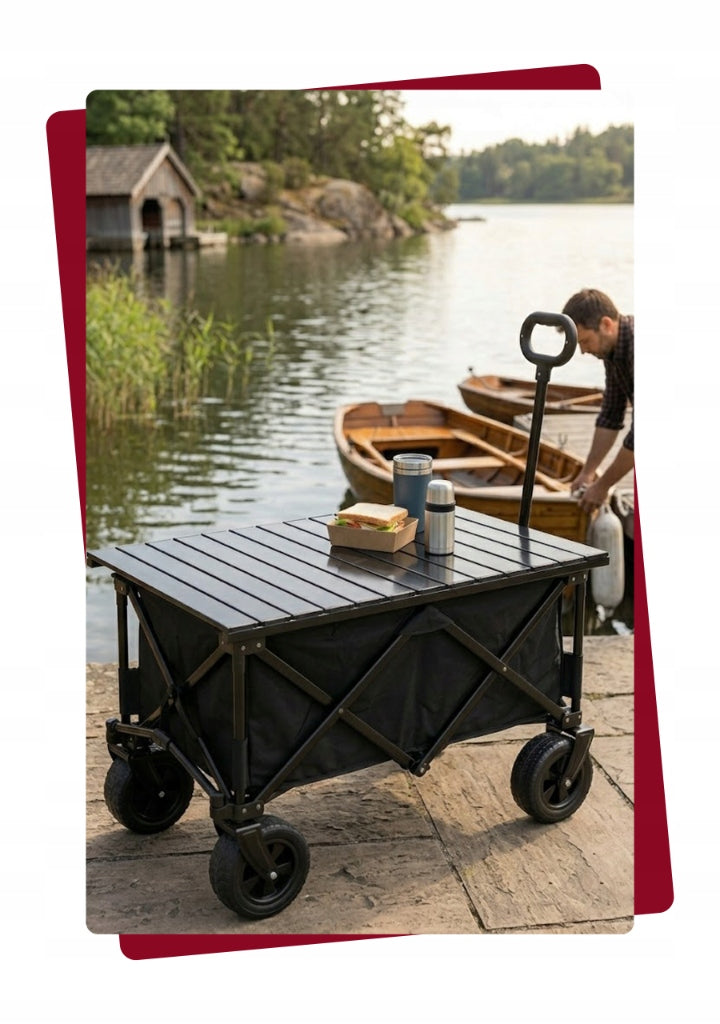 GARDEN BEACH TROLLEY FOLDING WHEELBARROW XL 150kg + TABLE Wheels number 4