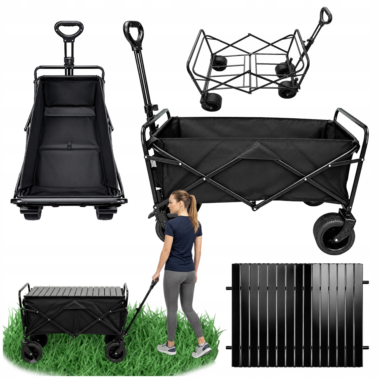 GARDEN BEACH TROLLEY FOLDING WHEELBARROW XL 150kg + TABLE