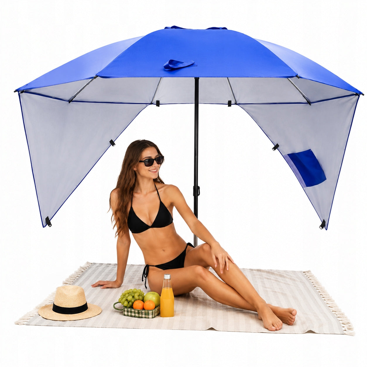 GARDEN BEACH UMBRELLA 214 cm Folding with Side Guards Adjustable