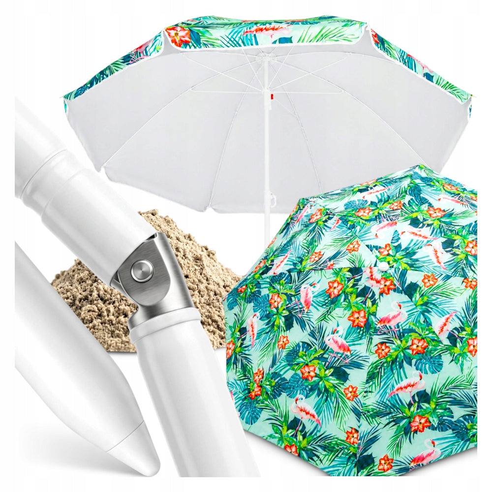 GARDEN BEACH UMBRELLA FOLDING WATER RESISTANT - FLAMINGOS - UV+ 180cm