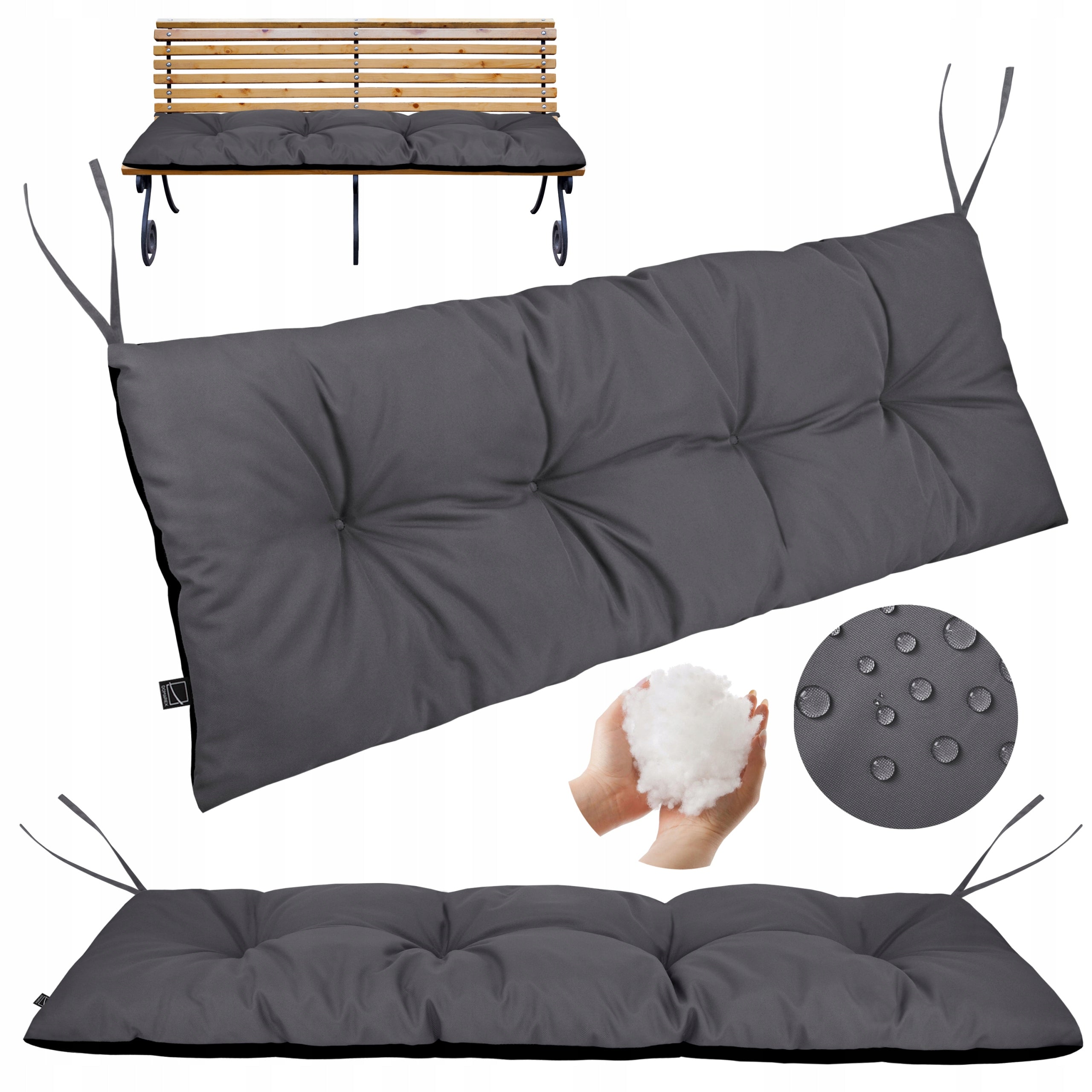 GARDEN BENCH CUSHION SWING PALLETS 120x40 CM WATERPROOF C. GREY