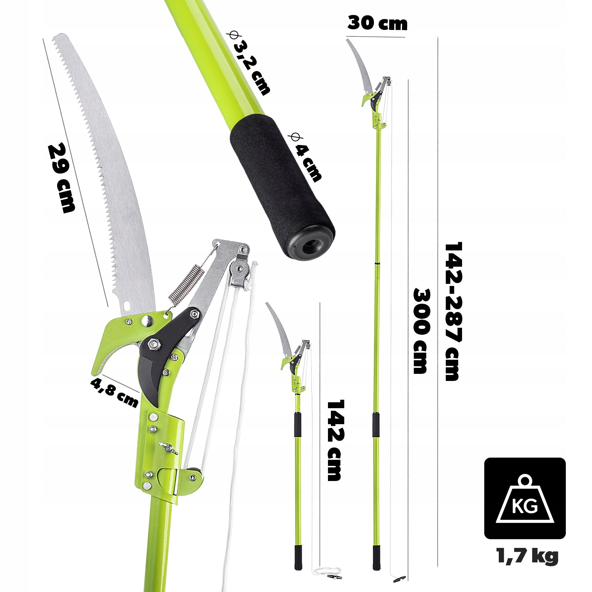 GARDEN BOOM PRUNER TELESCOPIC SAW 2in1 FOR BRANCHES OF BRANCHES 287cm Brand Kadax