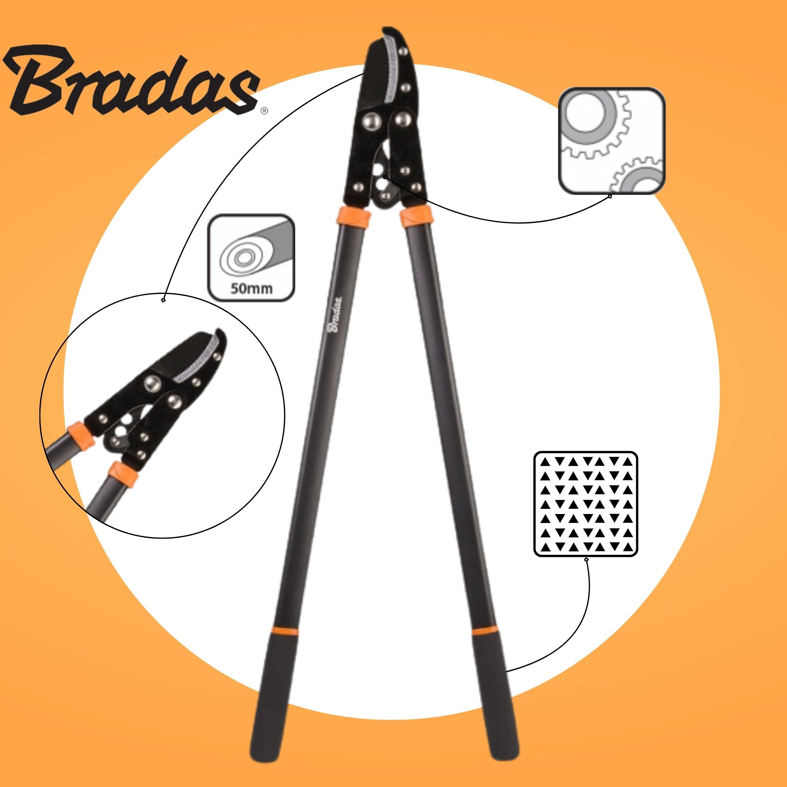 GARDEN BRANCH PRUNER SHEARS BRADAS ANVIL GEAR DIAMETER UP TO 50MM Packaging status original