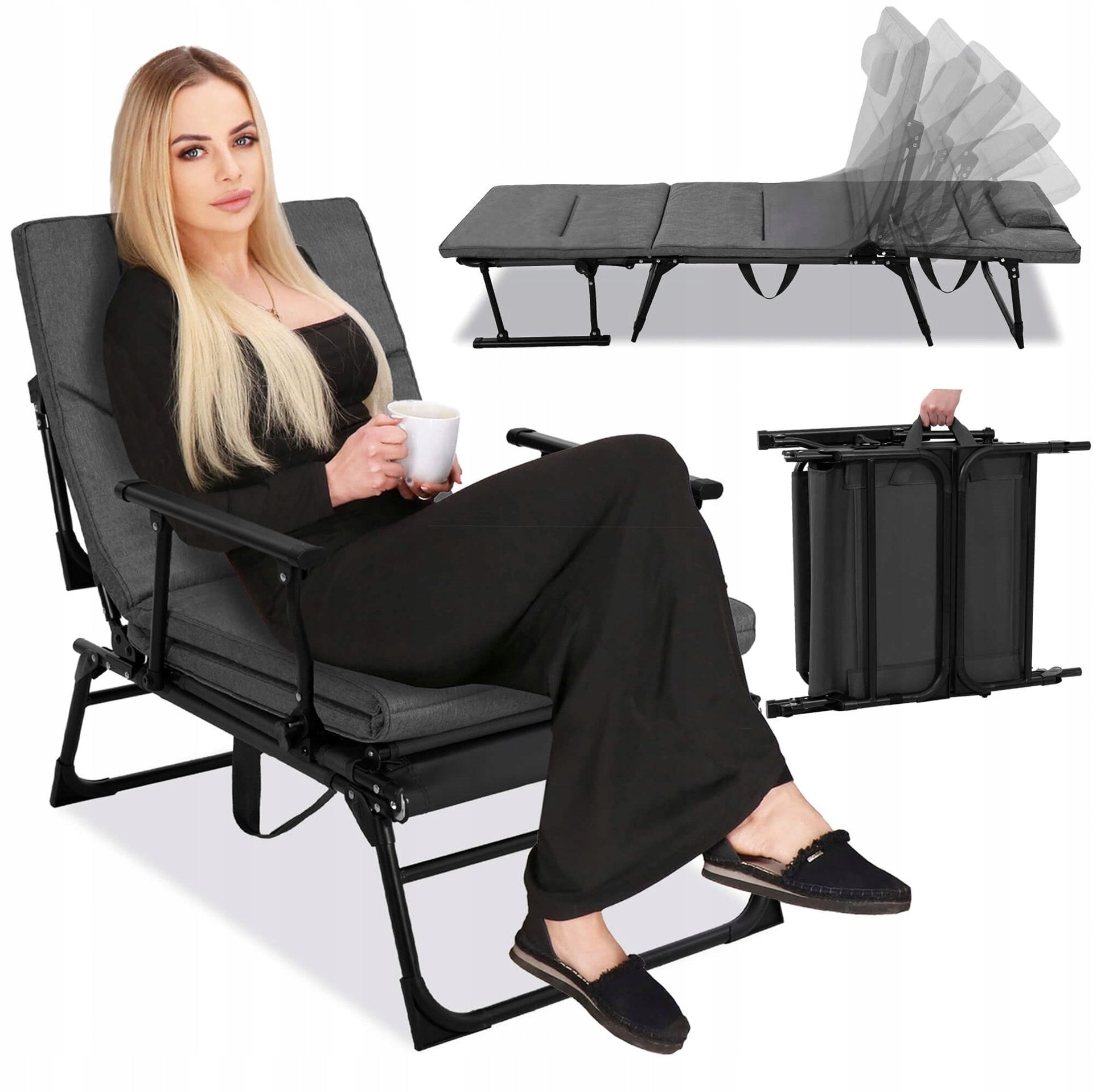 GARDEN CHAIR 2in1 COUCH FIELD BED FOR TERRACE FOLDING HIKING LOUNGER