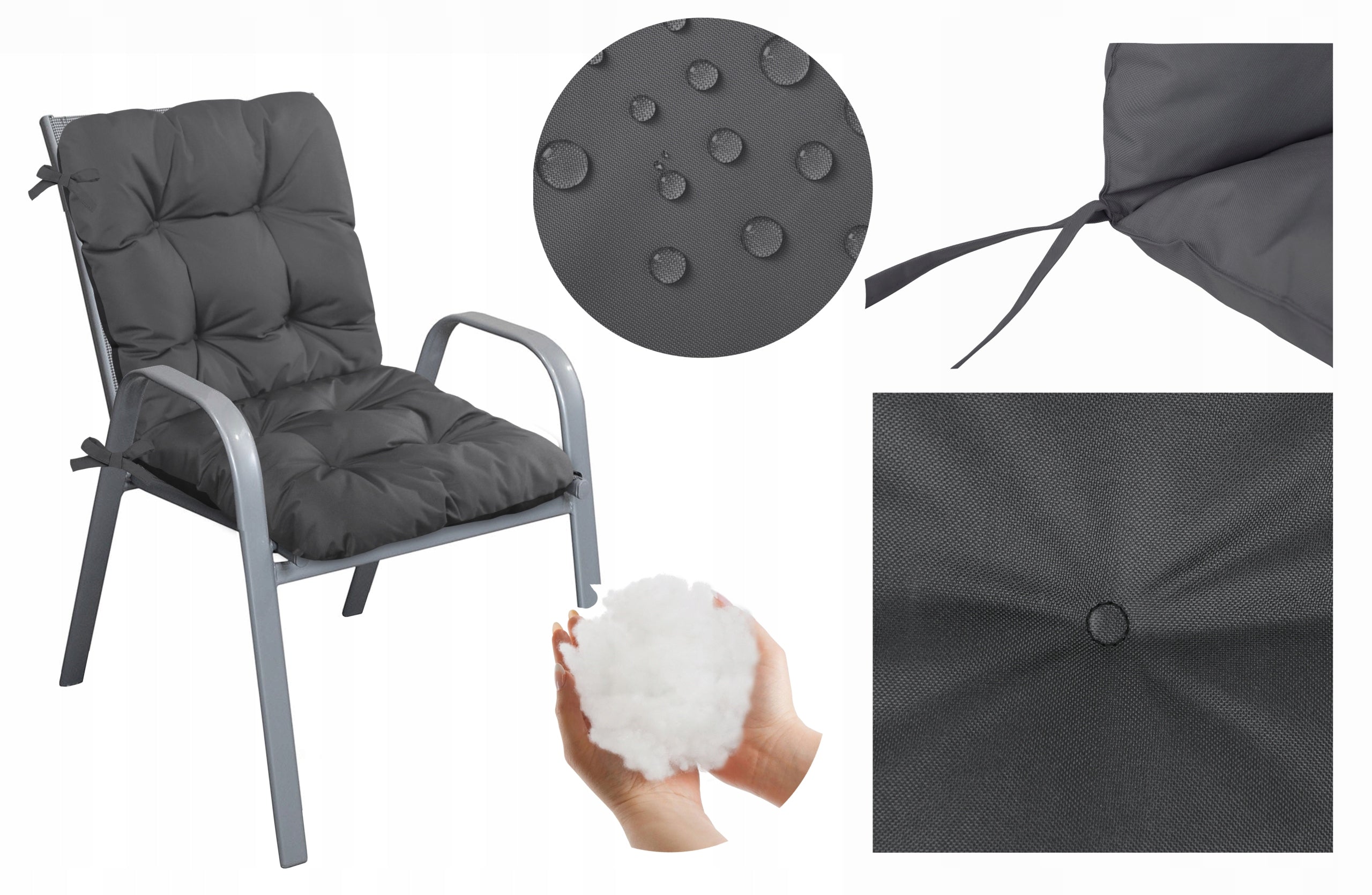 GARDEN CHAIR CUSHION 100x50 CM WATERPROOF TIED GARDEN GRAPHITE Manufacturer code SILLA DUO 100x50 CM 8 Pik. - 33794