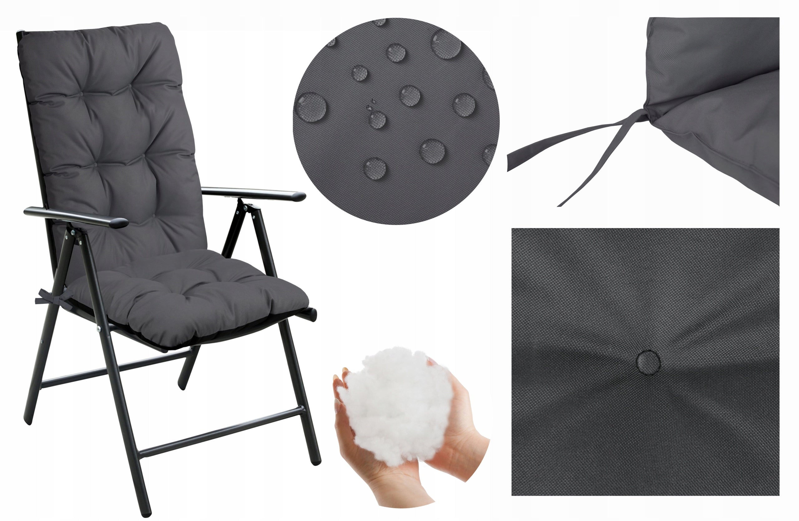 GARDEN CHAIR CUSHION 125x50 CM WATERPROOF TIED GARDEN GRAPHITE Manufacturer DOMAREX